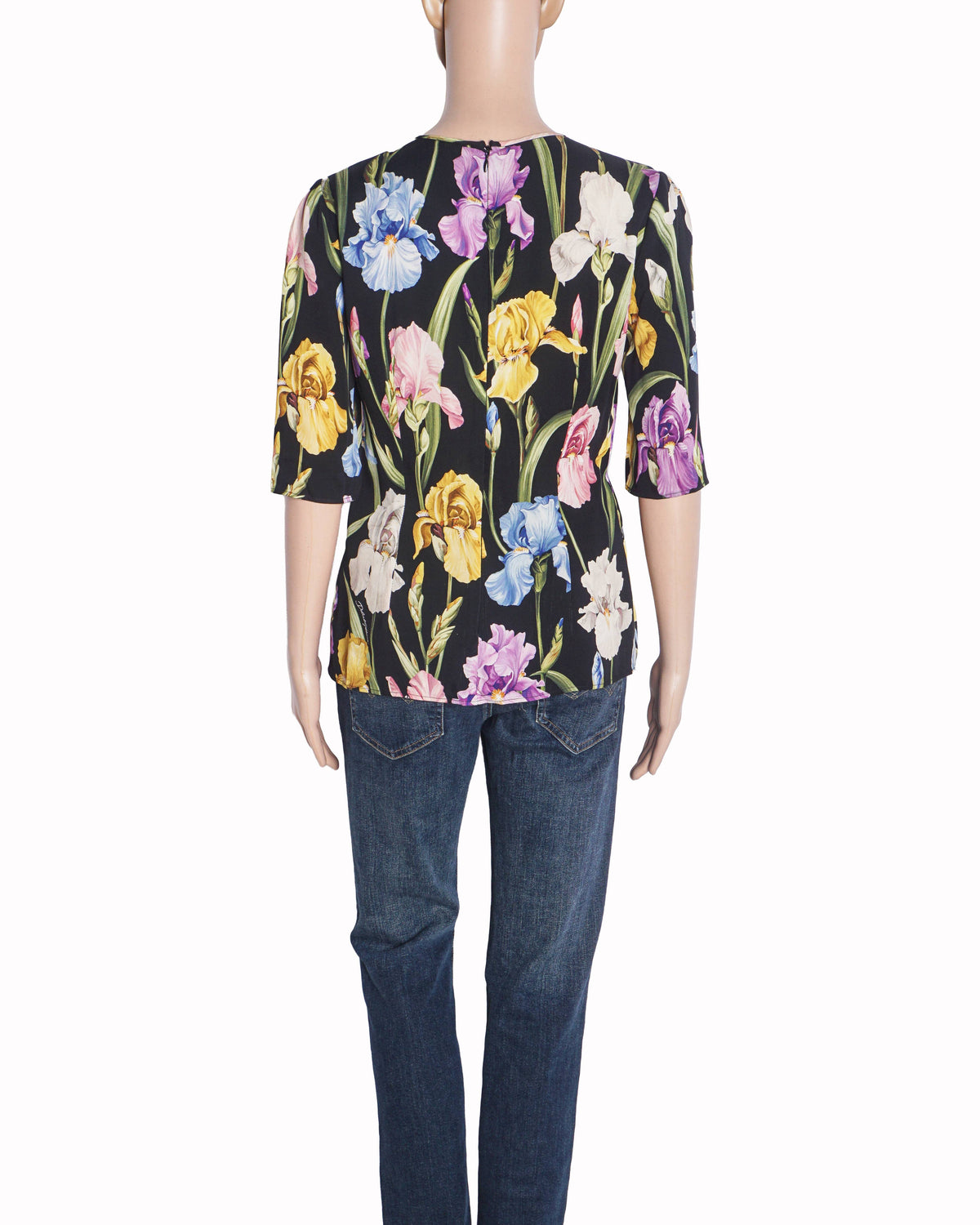Dolce & Gabbana Black Iris Floral Print Silk Top