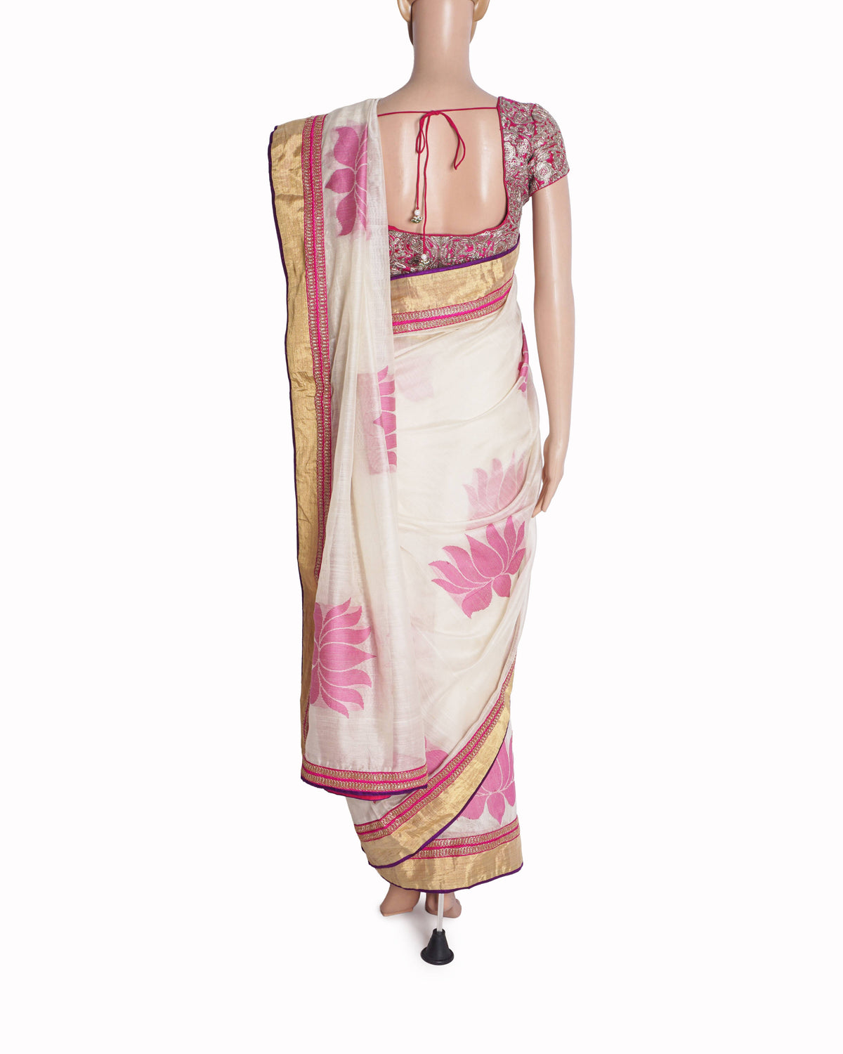 Anamika Khanna Ivory Pink Lotus Saree with Heavy Zardozi Blouse