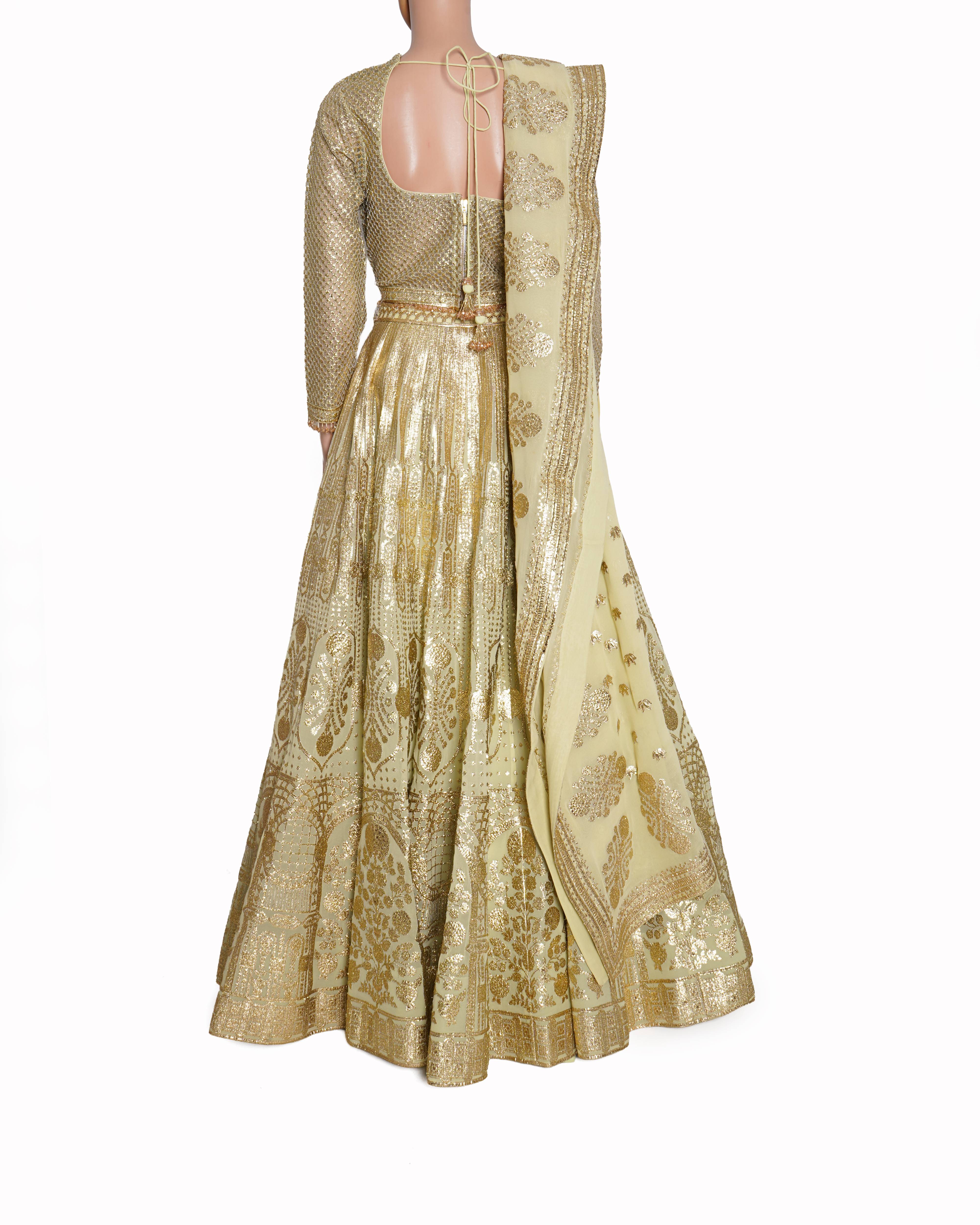 Falguni Shane Peacock Lehenga Set In Sage Green