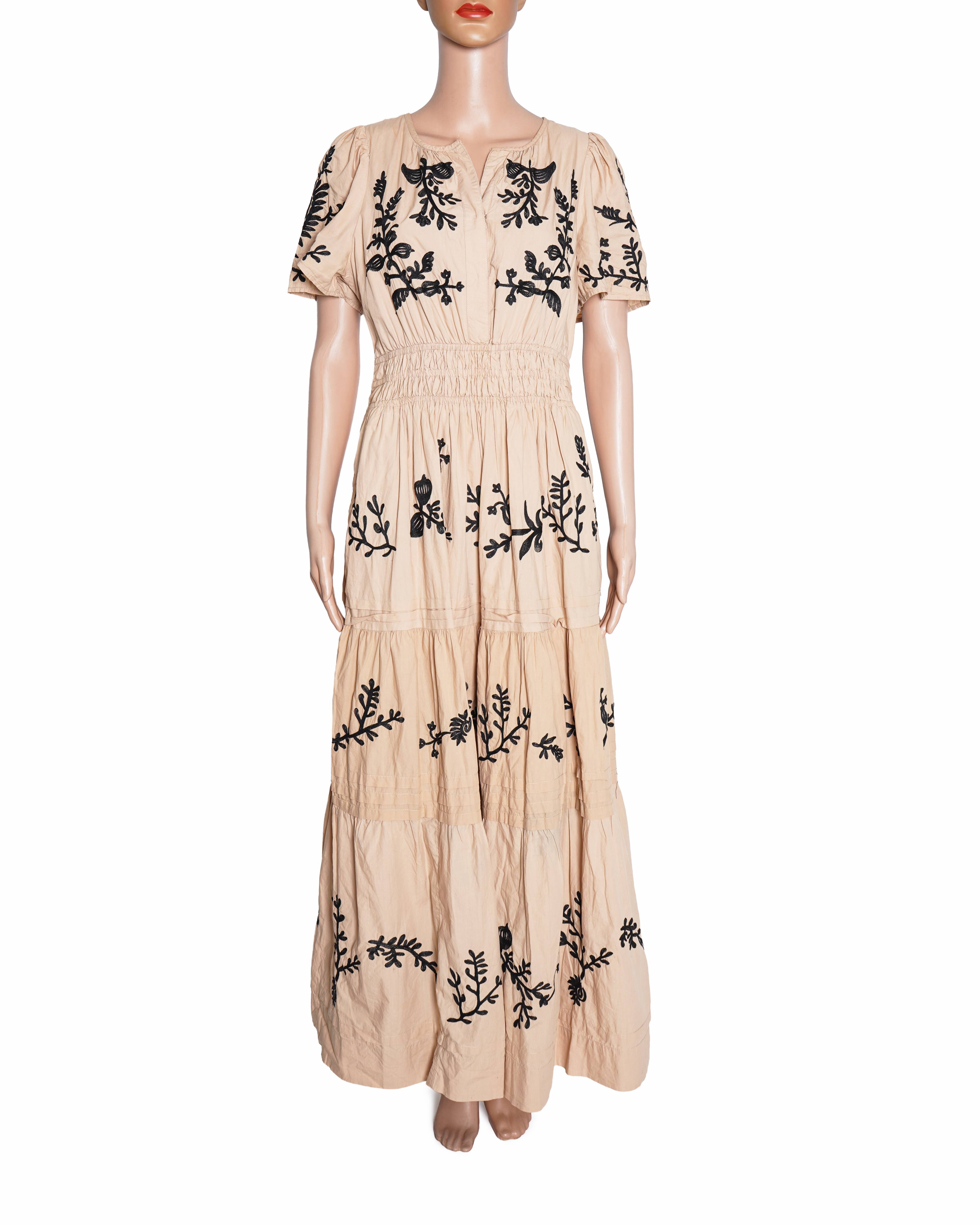 Anthropologie Beige & Black Somerset Embroidered Maxi Dress