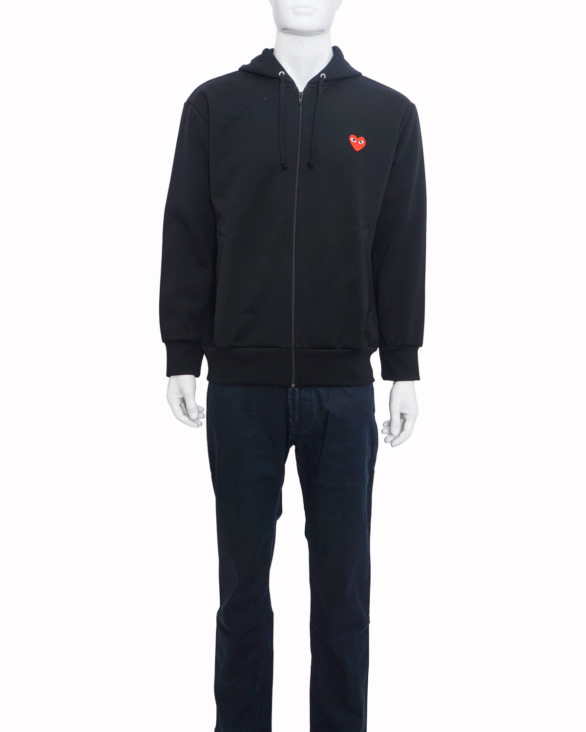 Comme des Garçons Play Black Red Heart Patch Zip-Up Hoodie