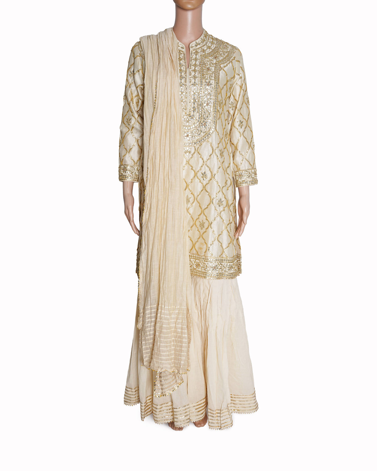 Anita Mody Champagne Ivory Gota-Patti Silk Sharara Set
