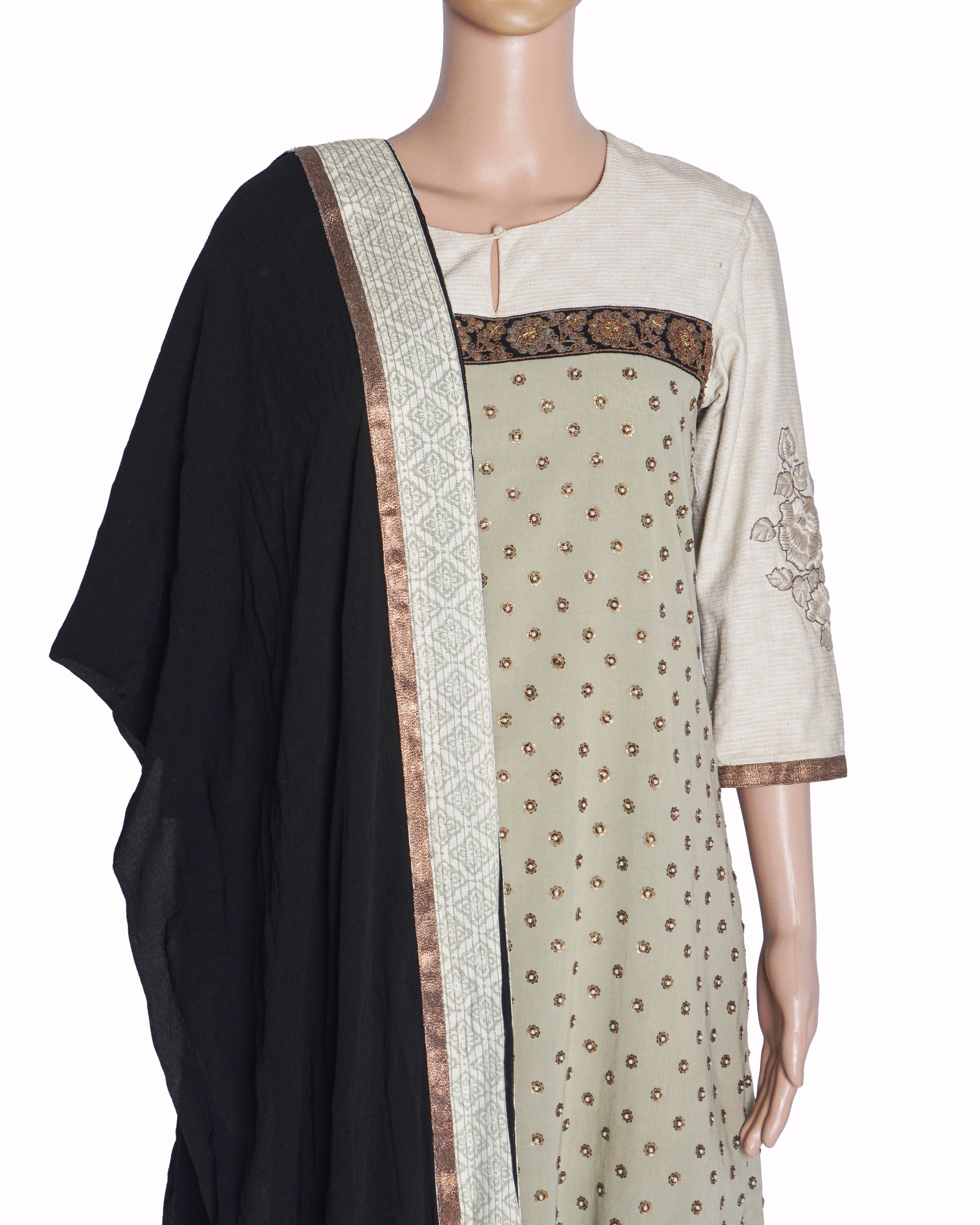 Sabyasachi Sage Green & Black Embroidered Kurta Set