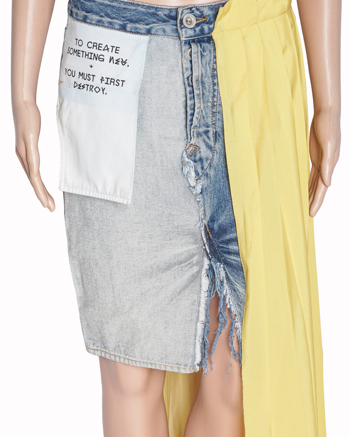 Unravel Project Deconstructed Denim & Yellow Pleated Skirt