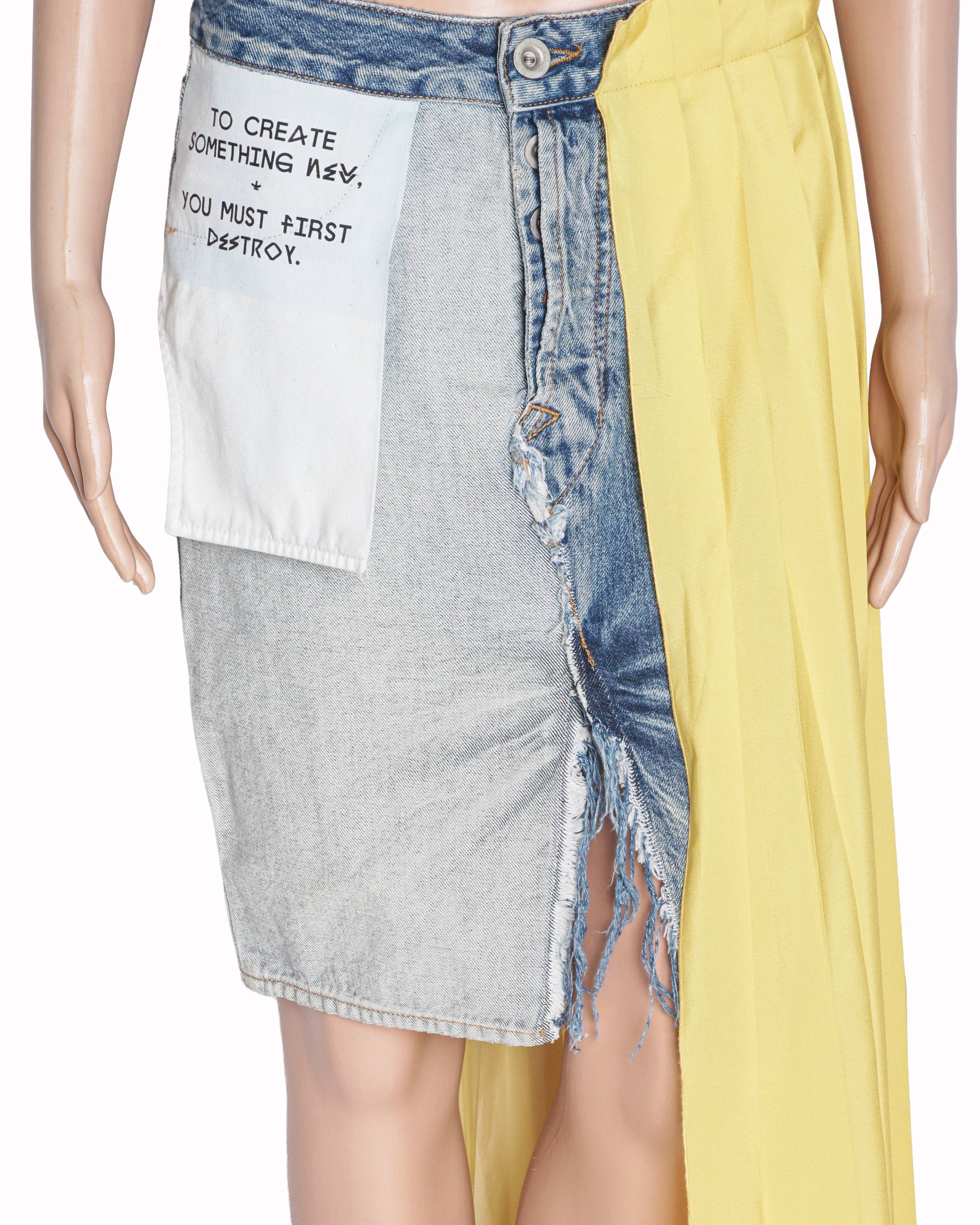Unravel Project Deconstructed Denim & Yellow Pleated Skirt