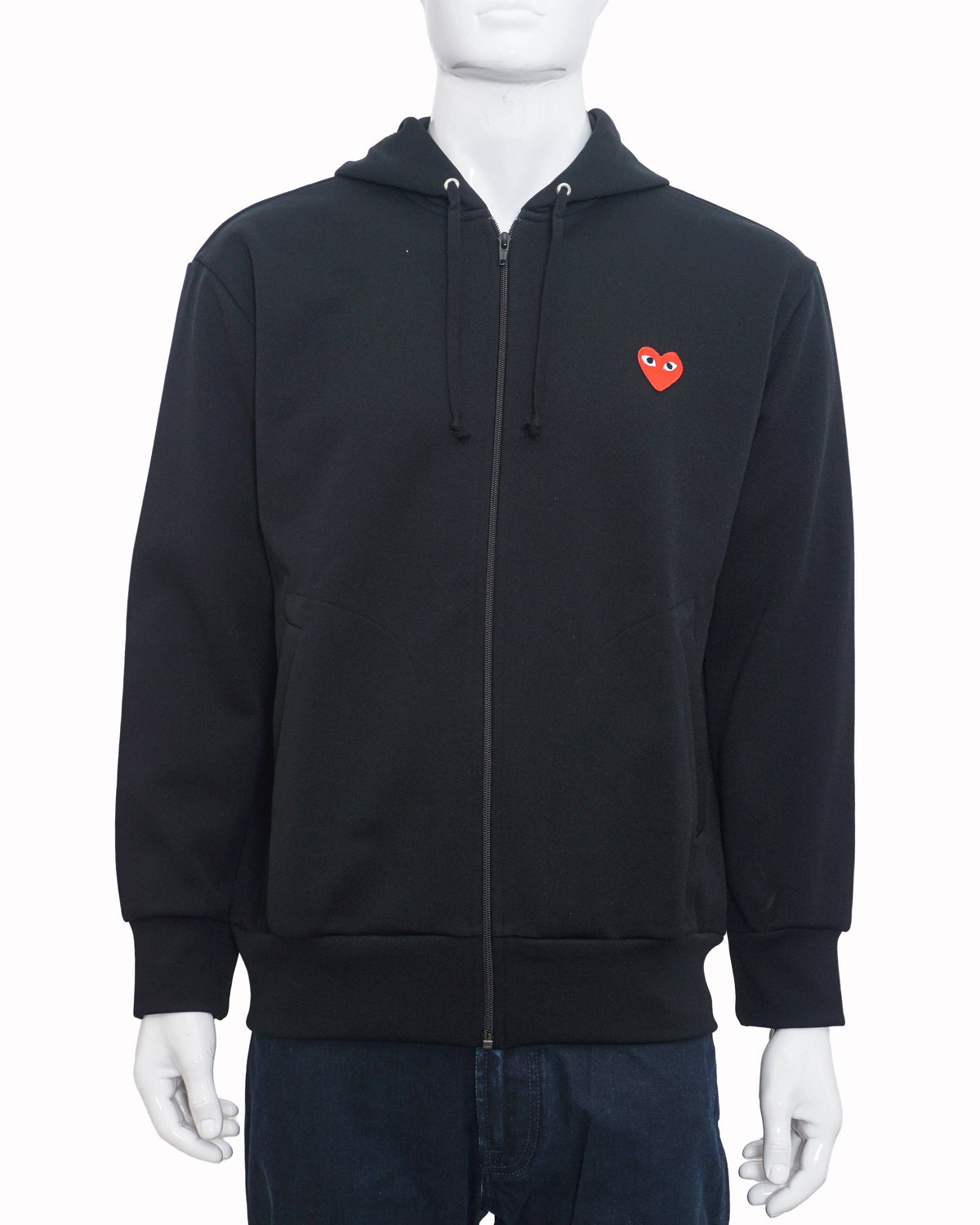 Comme des Garçons Play Black Red Heart Patch Zip-Up Hoodie