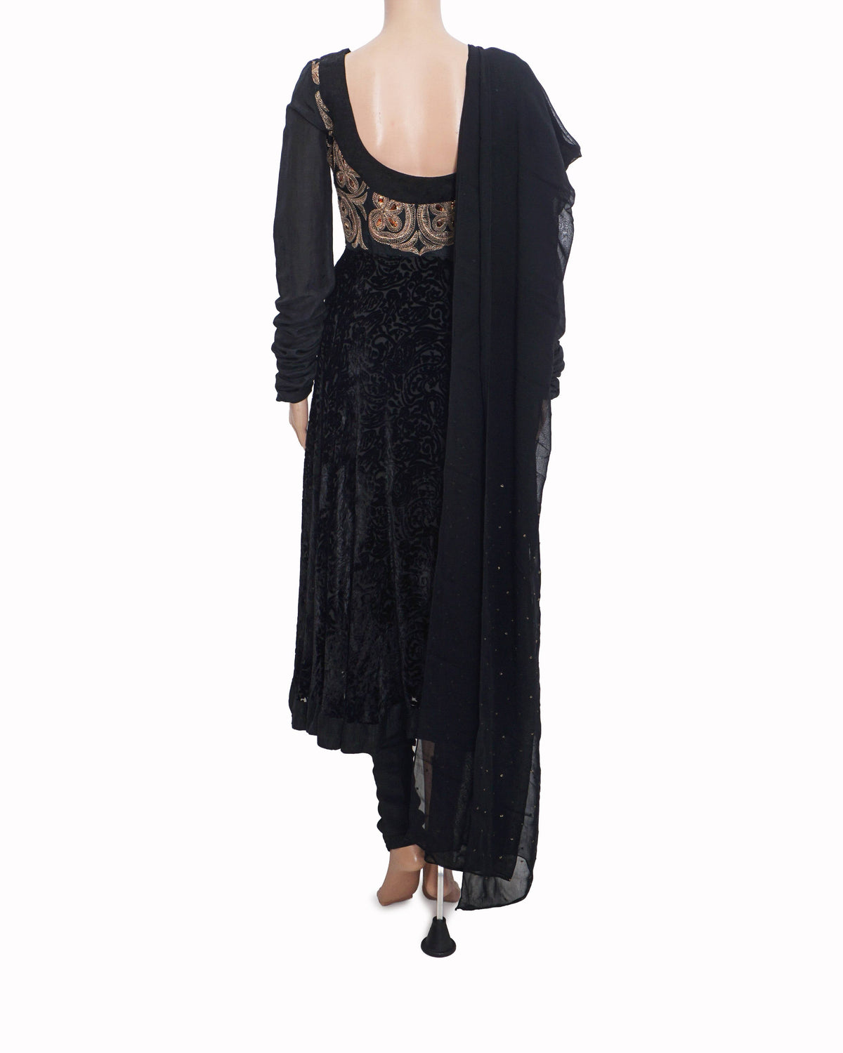 Anamika Khanna Black Velvet & Gold Embroidered Anarkali Set