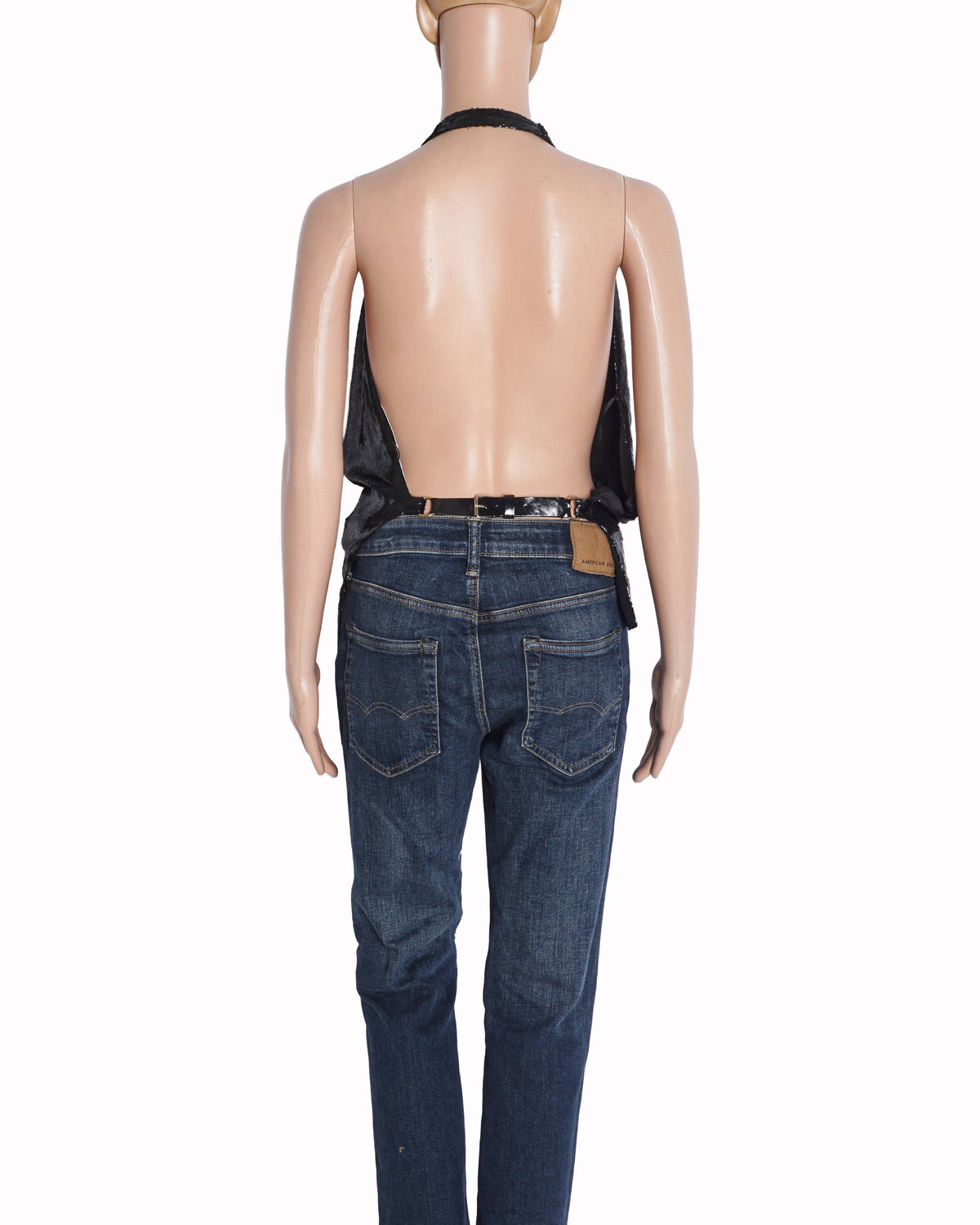 Lanvin Black Liquid Shimmer Draped Halter Top