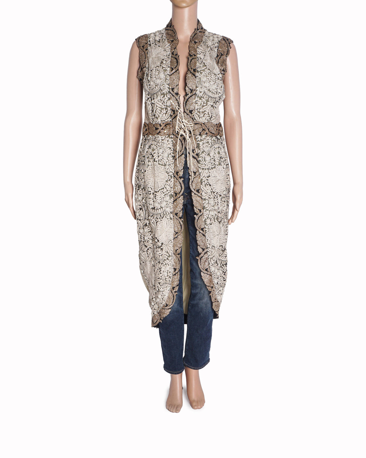 Anamika Khanna Ivory Threadwork Embroidered Long Jacket