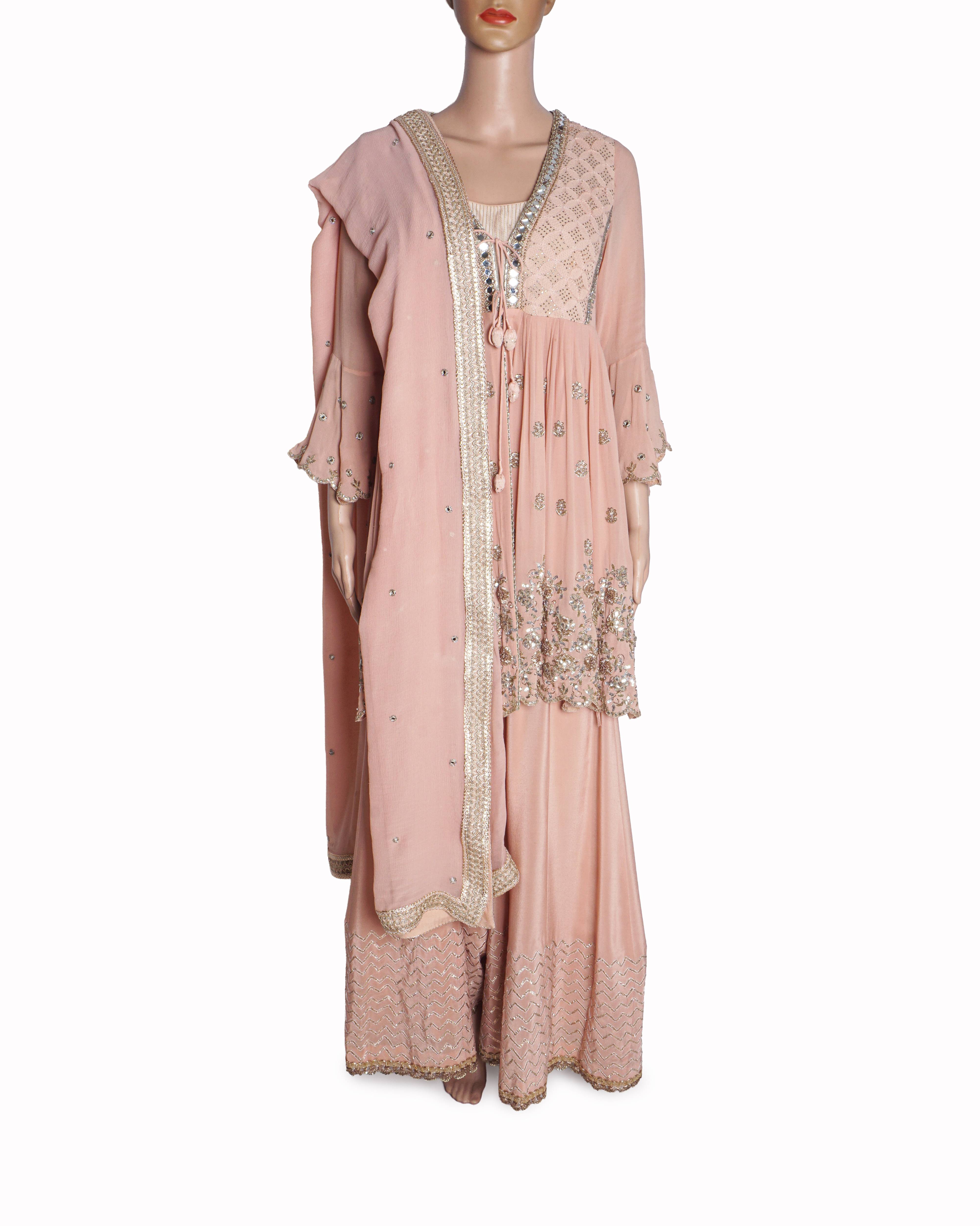 AR by Rhea Kapoor Blush Pink Banarsi Georgette Jacket Set