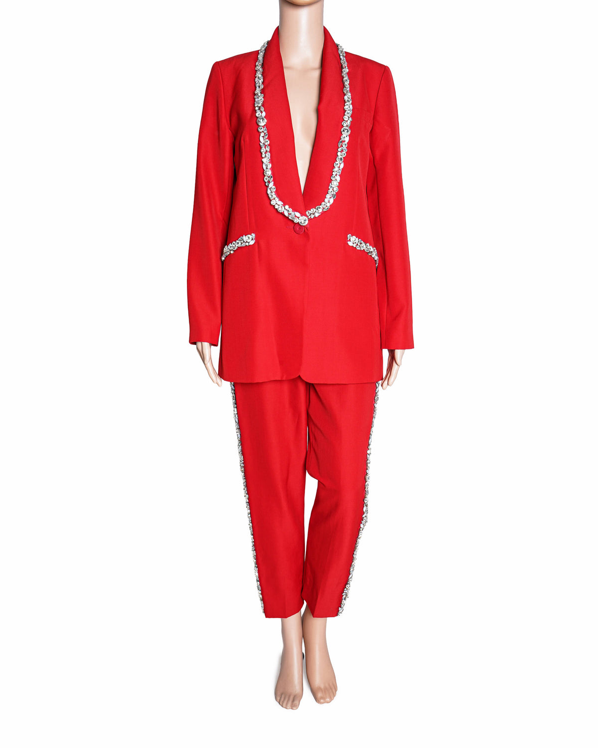 Tara Jarmon Crystal Embellished Suit Set In Red
