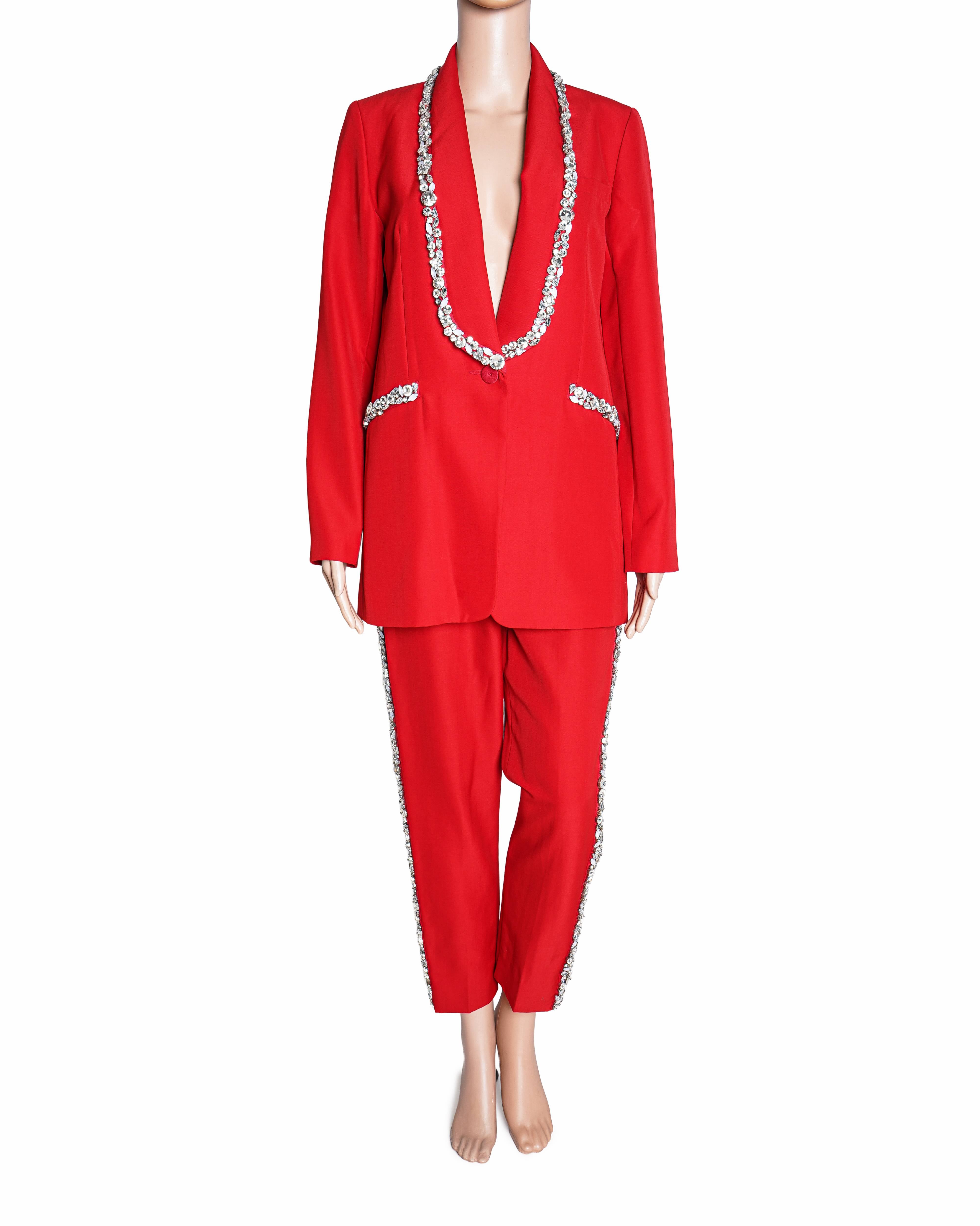 Tara Jarmon Crystal Embellished Suit Set In Red