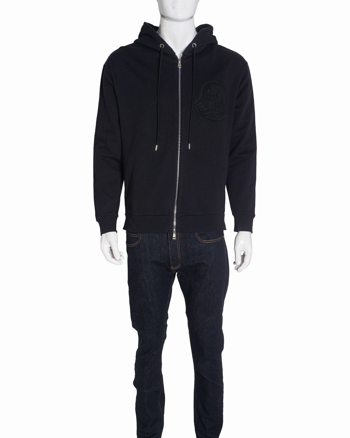Moncler Navy Blue Oversized Tonal Logo Zip-Up Hoodie