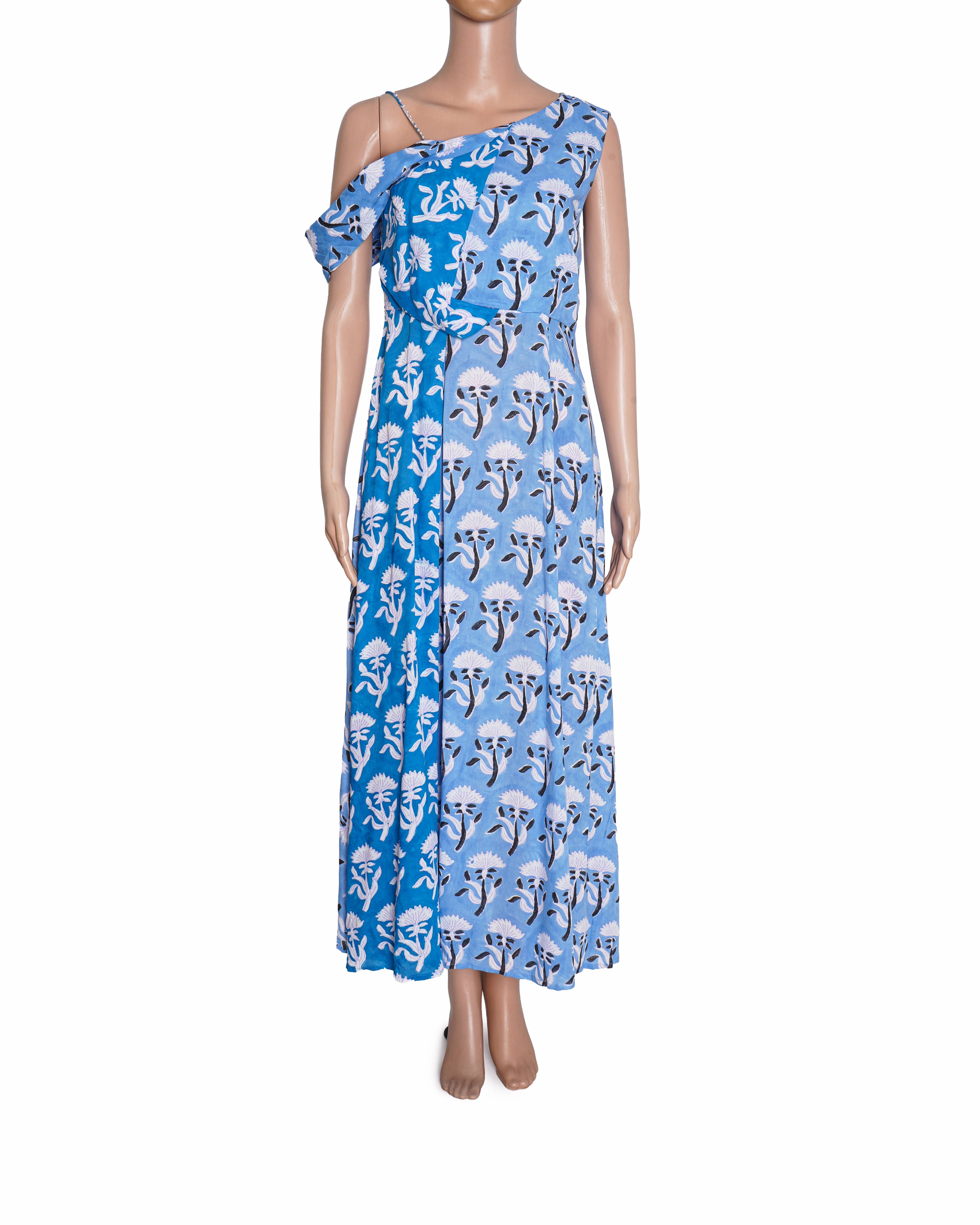 Jodi Blue Hand-Block Printed Amboli One Shoulder Maxi Dress