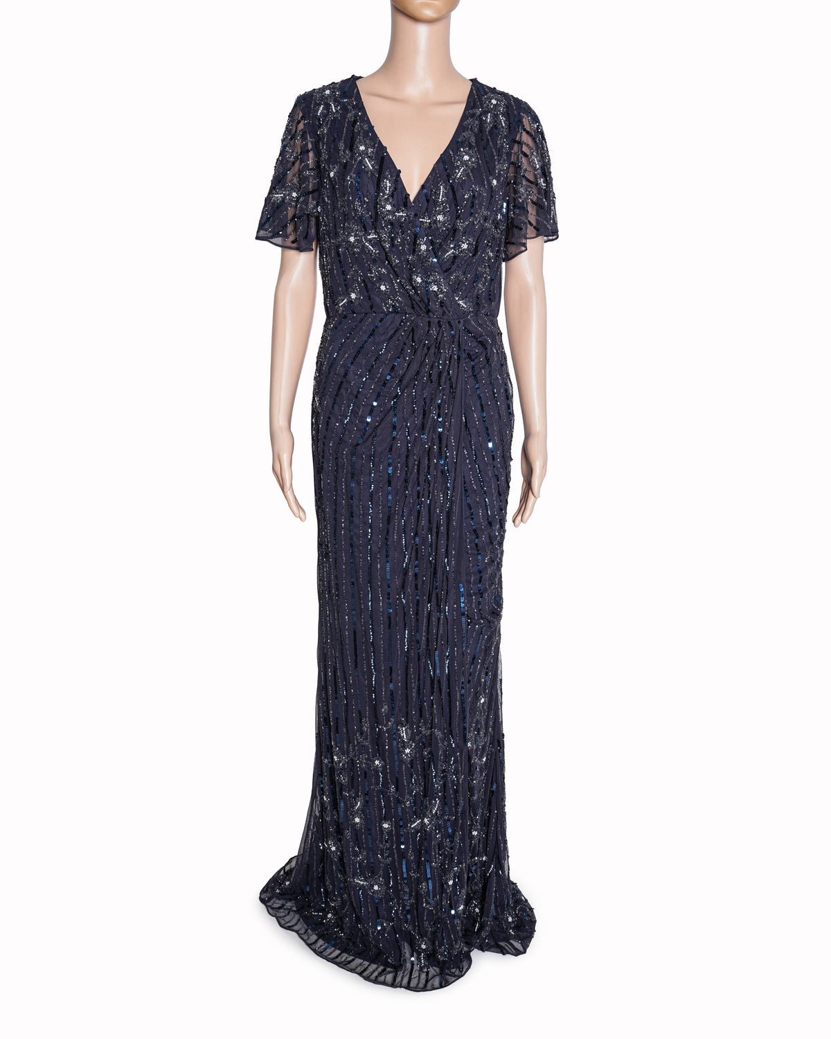 Mac Duggal Sequins Navy Blue Front Slit Dress