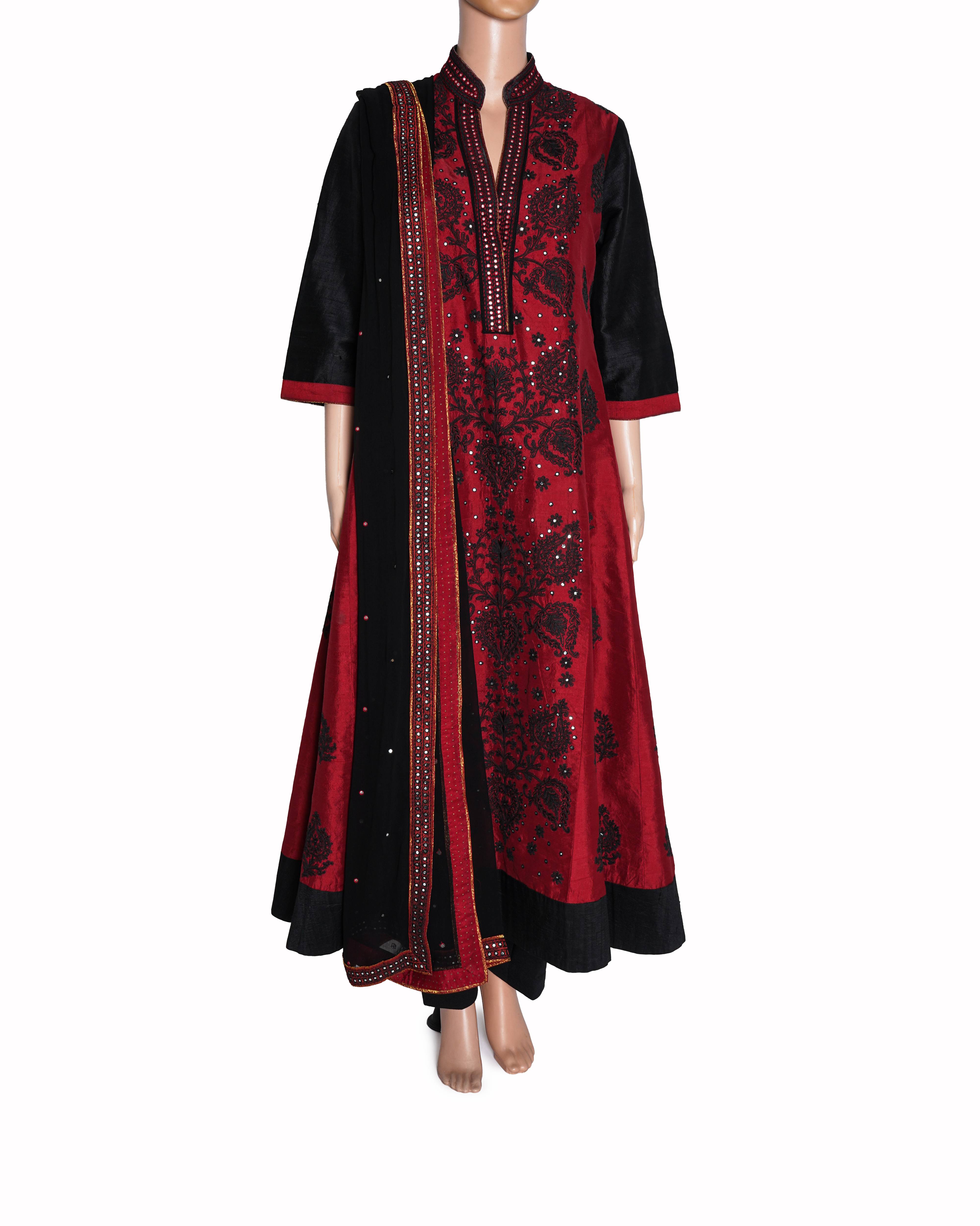 Ritu kumar Red & Black Embroidered Anarkali with Dupatta