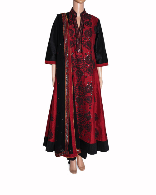 Ritu kumar Red & Black Embroidered Anarkali with Dupatta