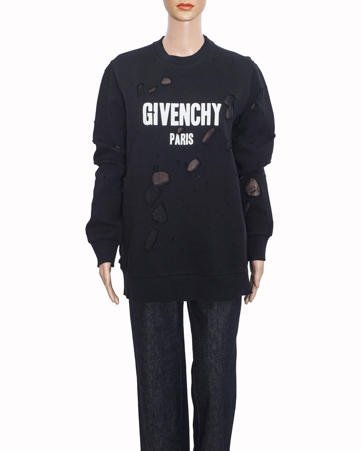 Givenchy Black Distressed Logo Crew Neck Sweatshirt