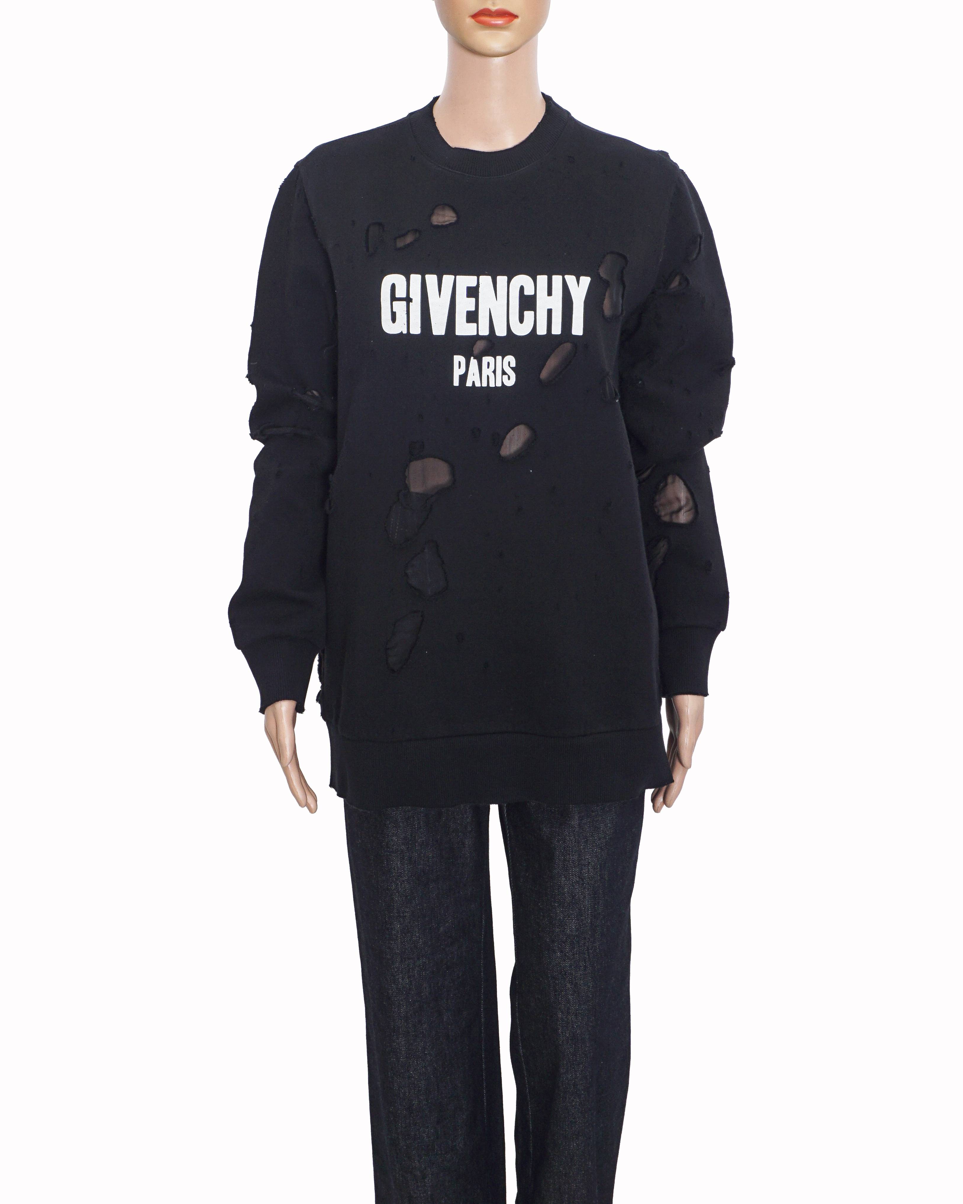 Givenchy Black Distressed Logo Crew Neck Sweatshirt