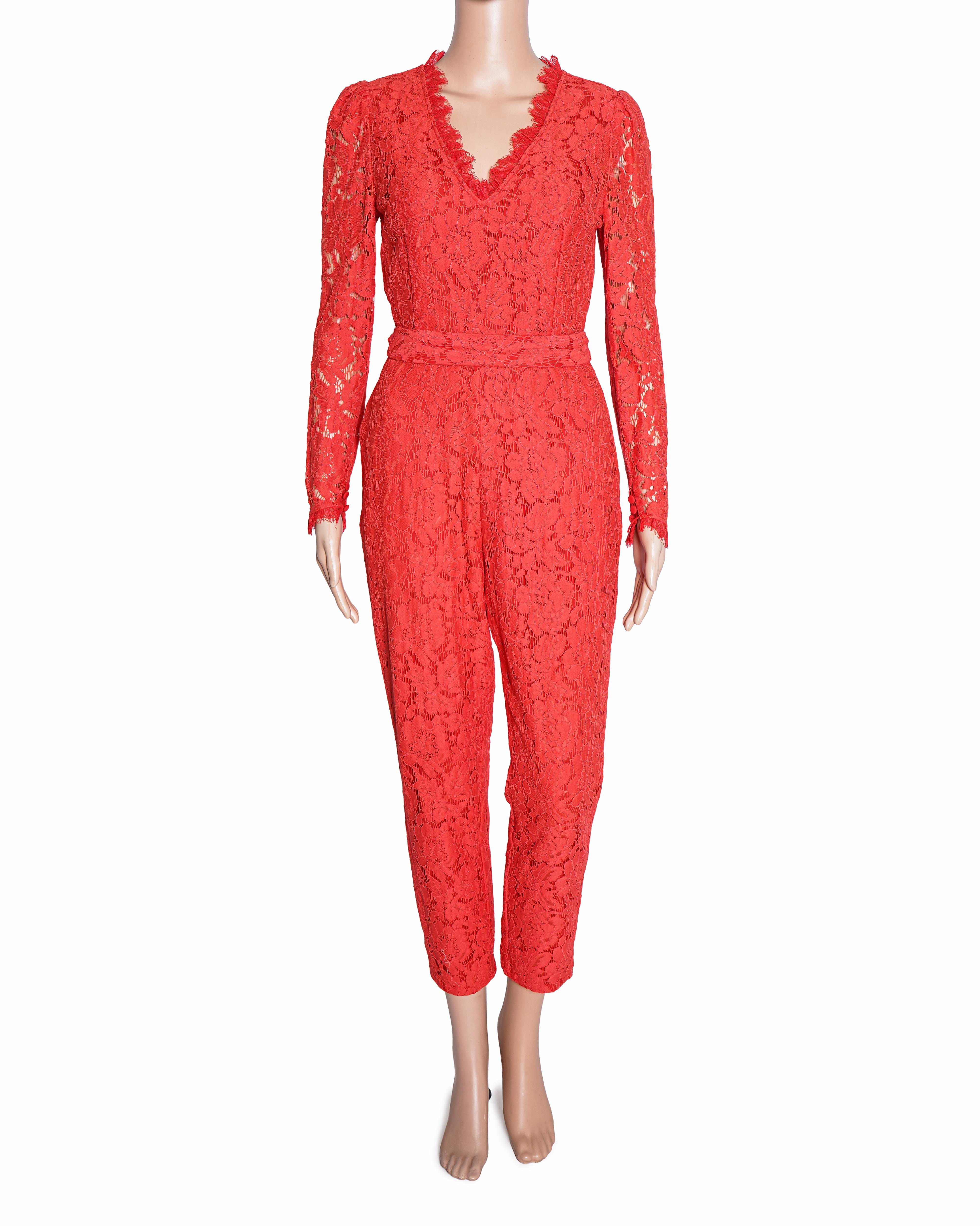 Temperley London Crimson Red Floral Lace Jumpsuit