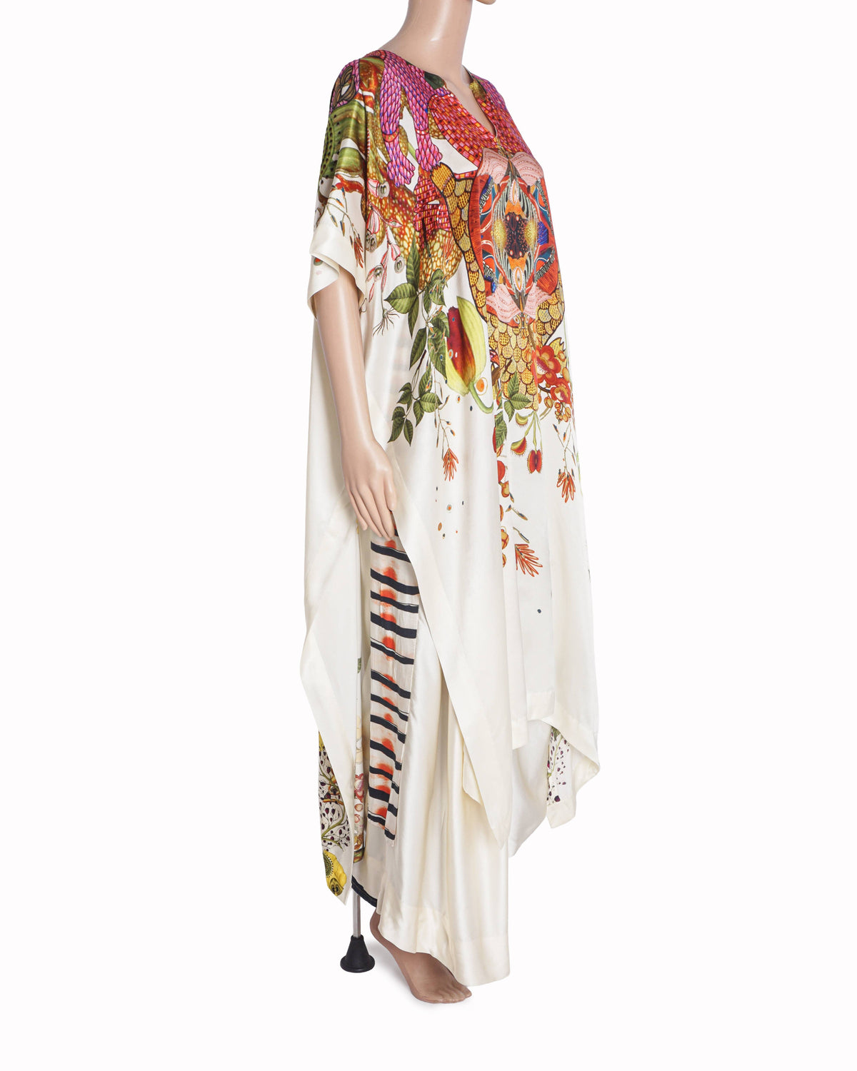 AK-OK White Printed Silk Kaftan Set