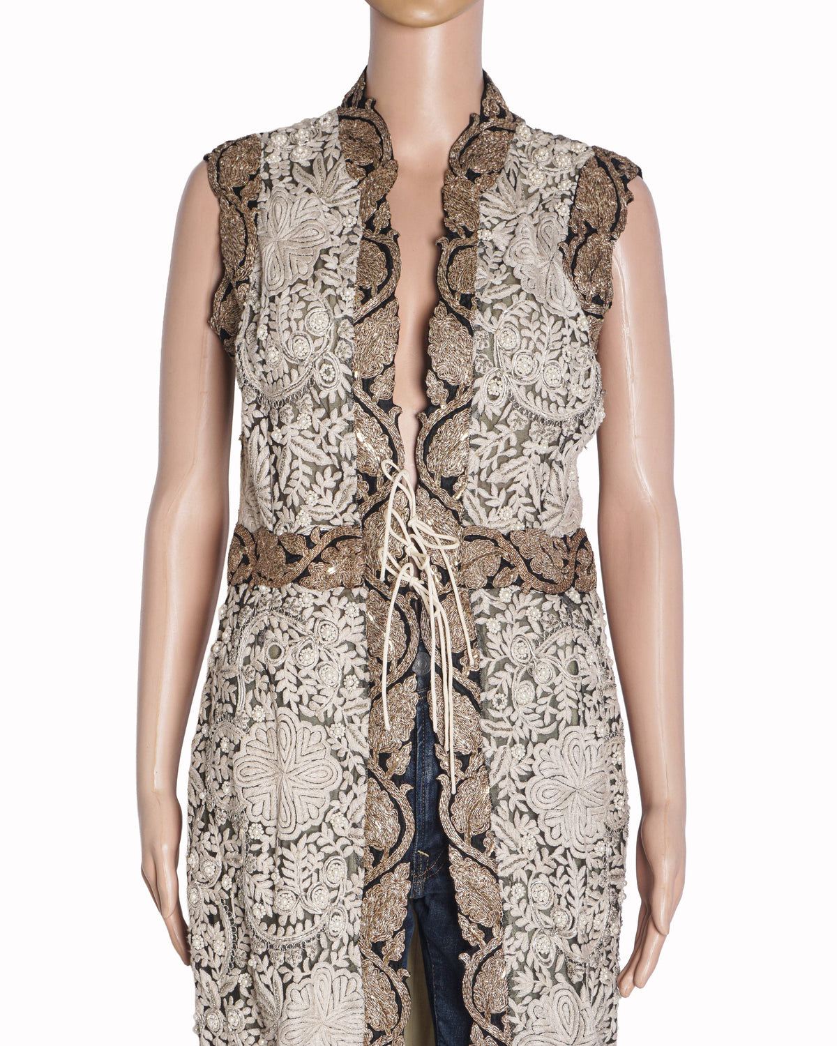 Anamika Khanna Ivory Threadwork Embroidered Long Jacket