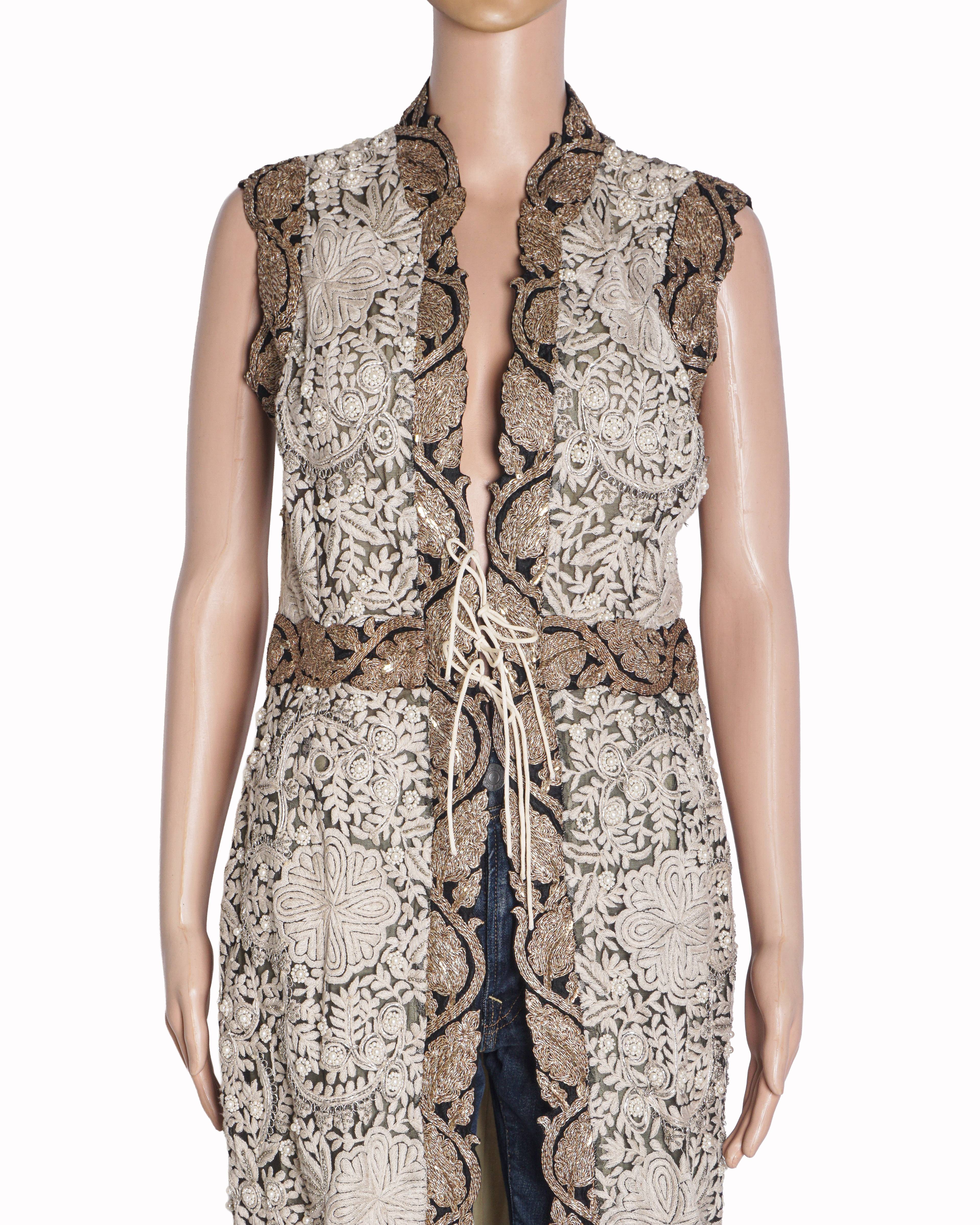 Anamika Khanna Ivory Threadwork Embroidered Long Jacket
