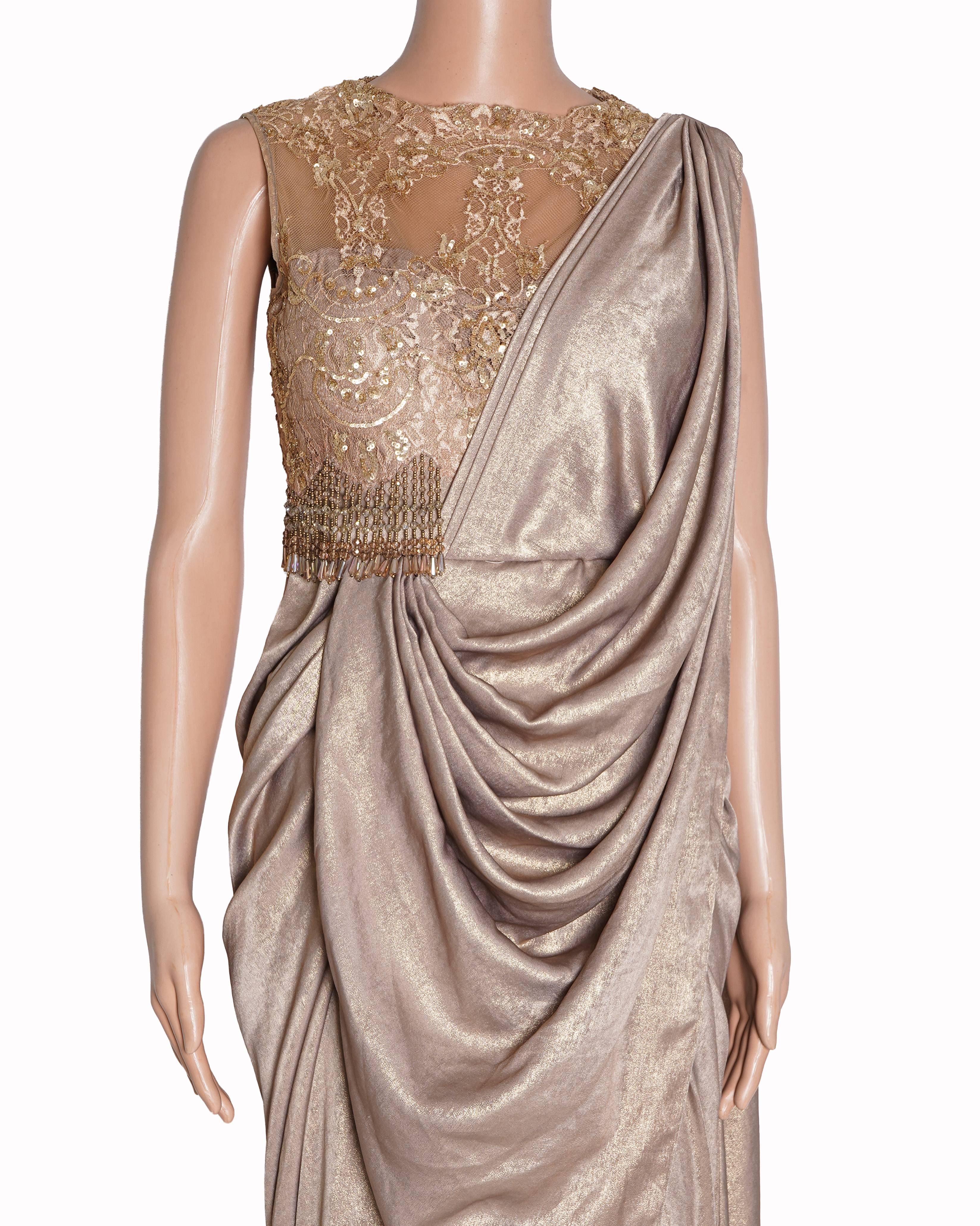 Tarun Tahiliani Pre Draped Concept Saree In Gold
