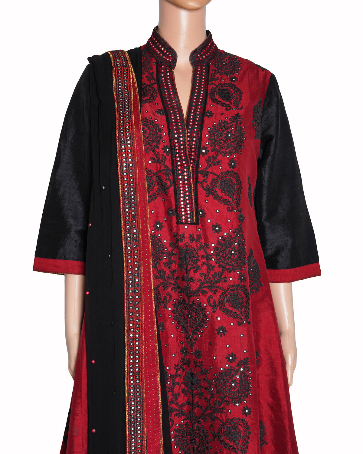 Ritu kumar Red & Black Embroidered Anarkali with Dupatta