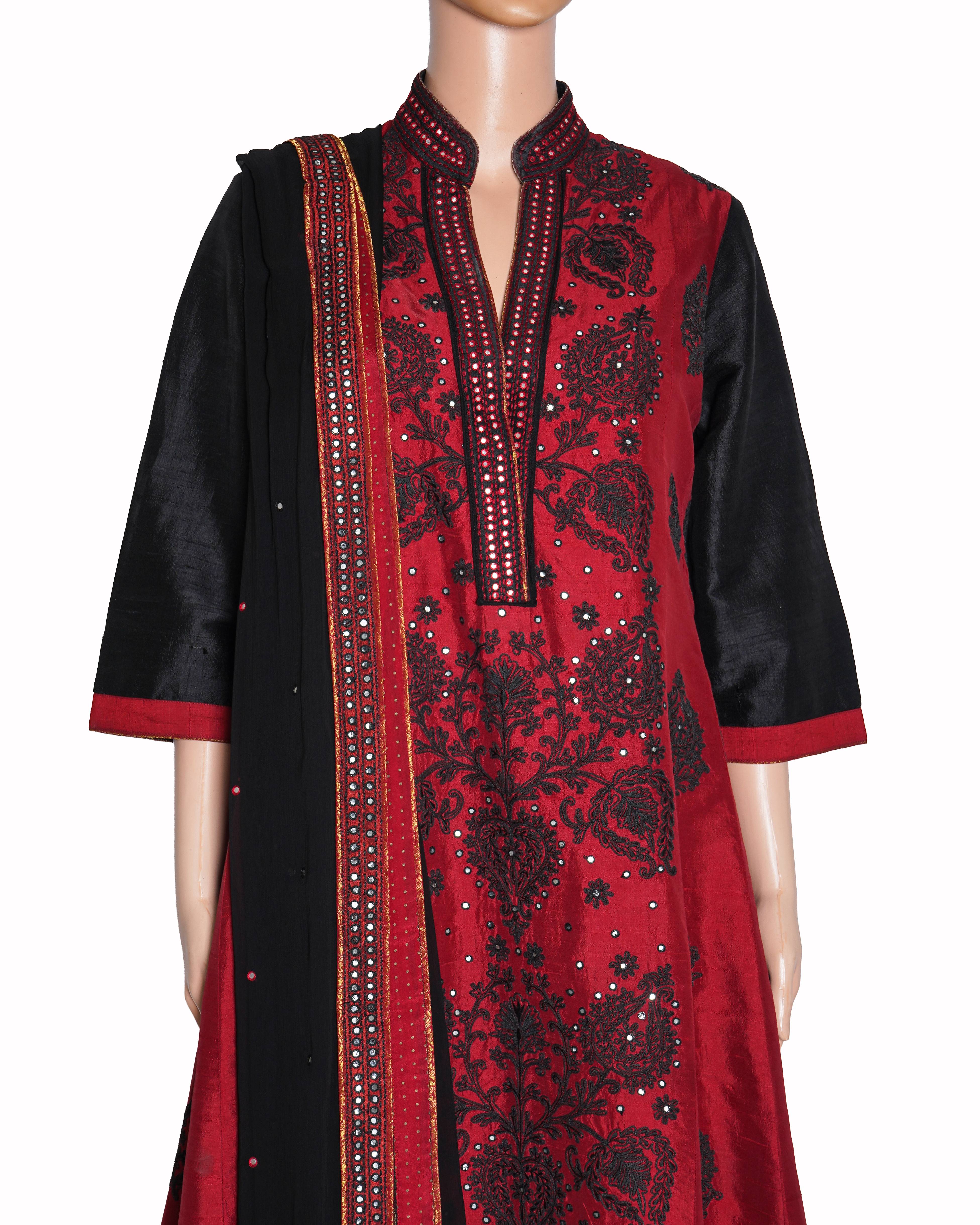 Ritu kumar Red & Black Embroidered Anarkali with Dupatta