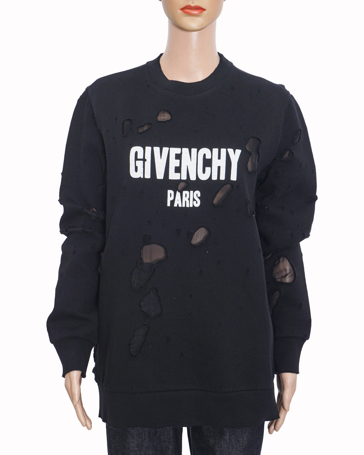 Givenchy Black Distressed Logo Crew Neck Sweatshirt