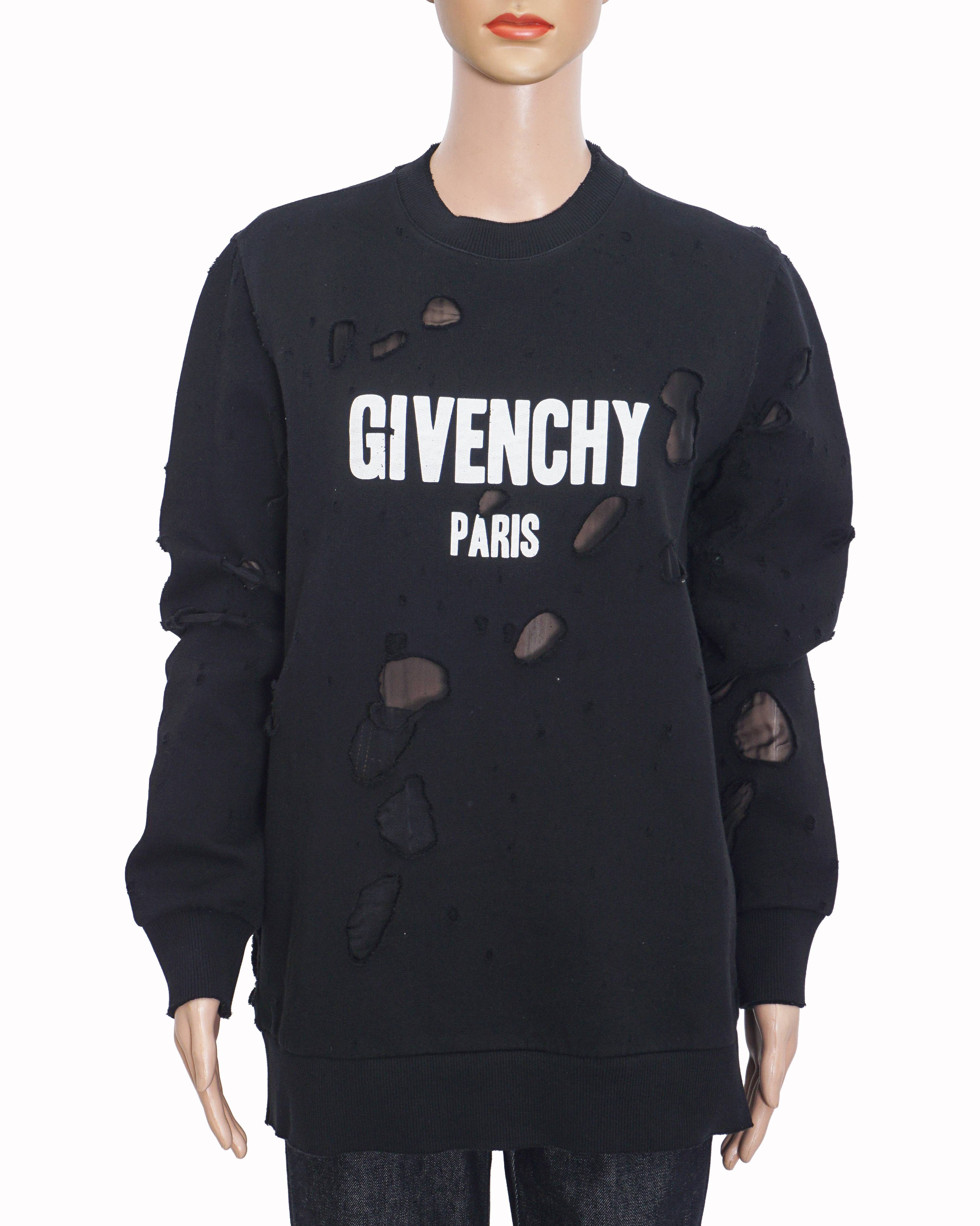 Givenchy Black Distressed Logo Crew Neck Sweatshirt