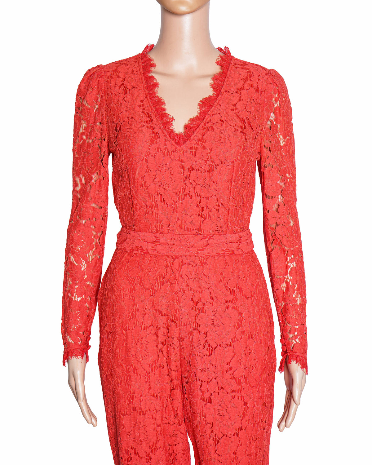 Temperley London Crimson Red Floral Lace Jumpsuit
