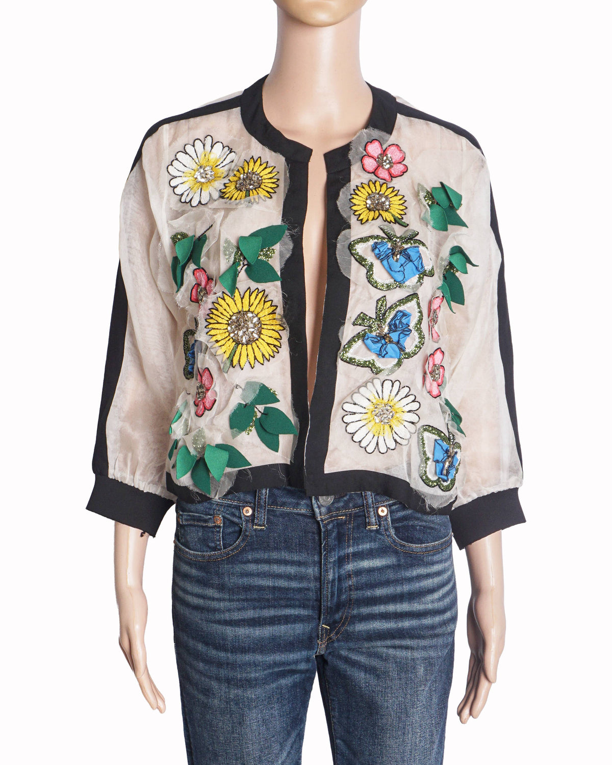 Agrima Floral & Butterfly Embroidered Sheer Jacket