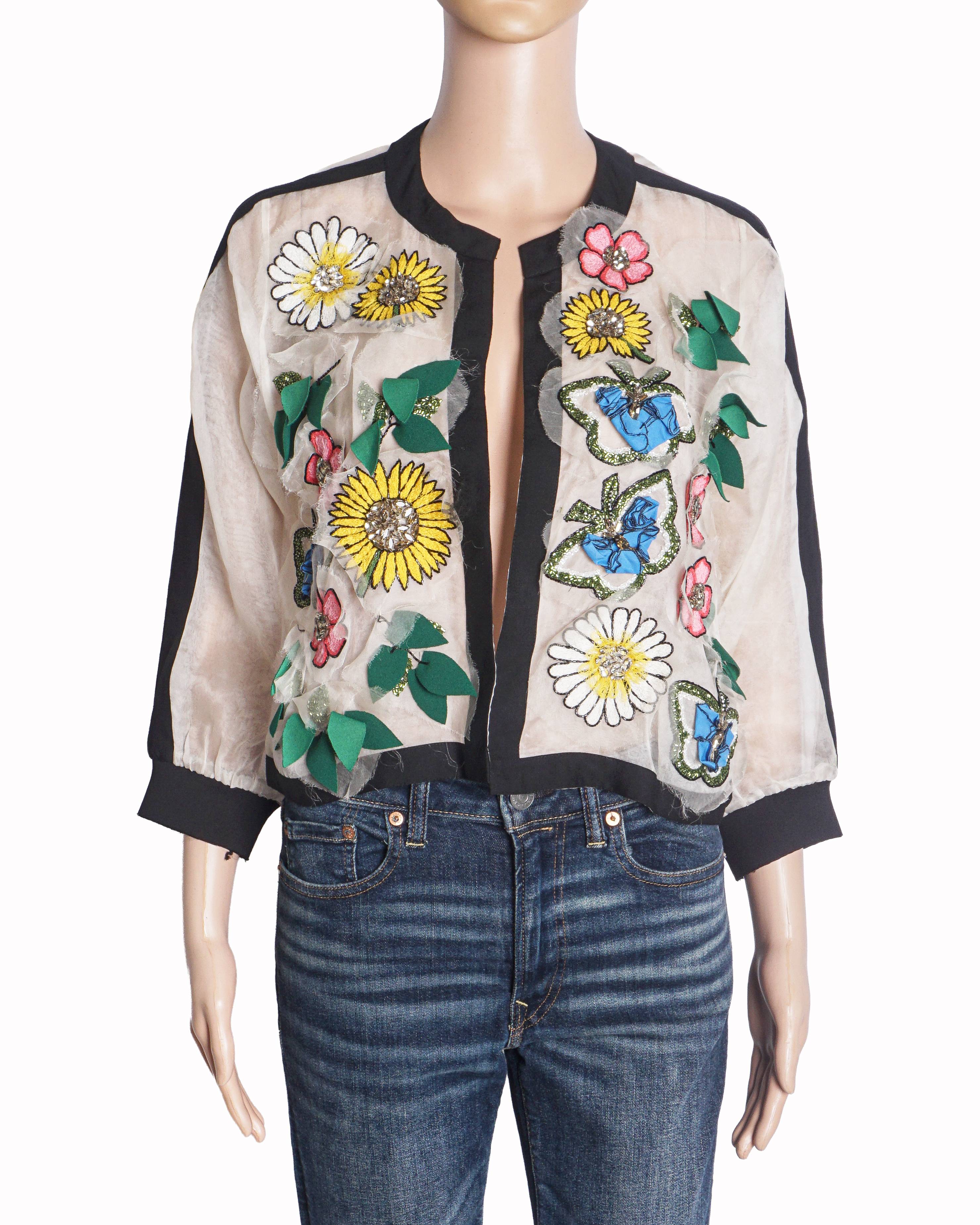 Agrima Floral & Butterfly Embroidered Sheer Jacket