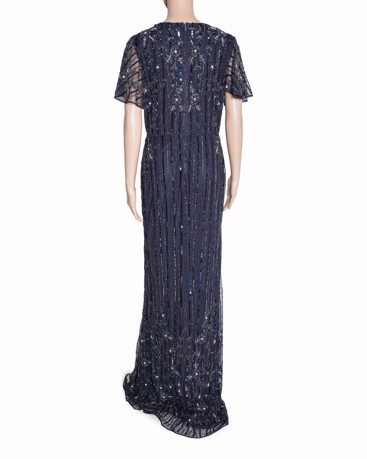 Mac Duggal Sequins Navy Blue Front Slit Dress