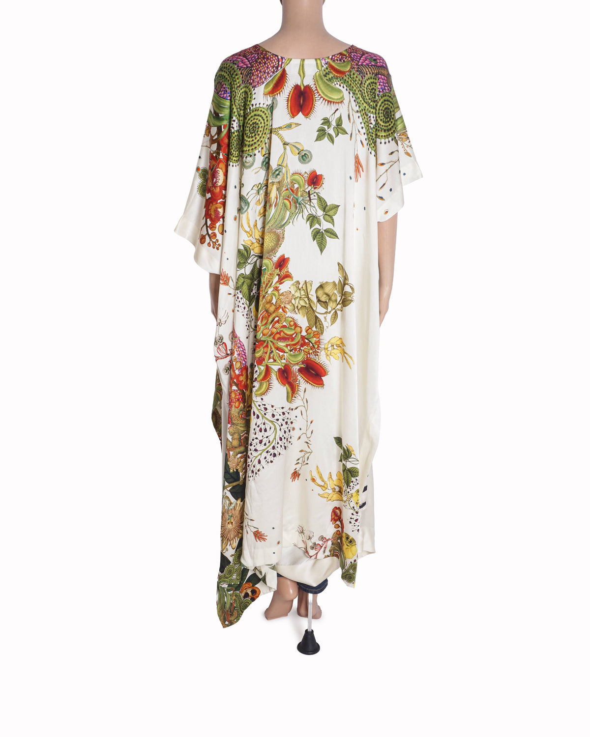 AK-OK White Printed Silk Kaftan Set