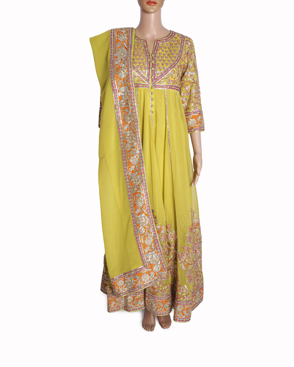 Asal by Abu Jani Sandeep Khosla Yellow Embroidered Anarkali Set