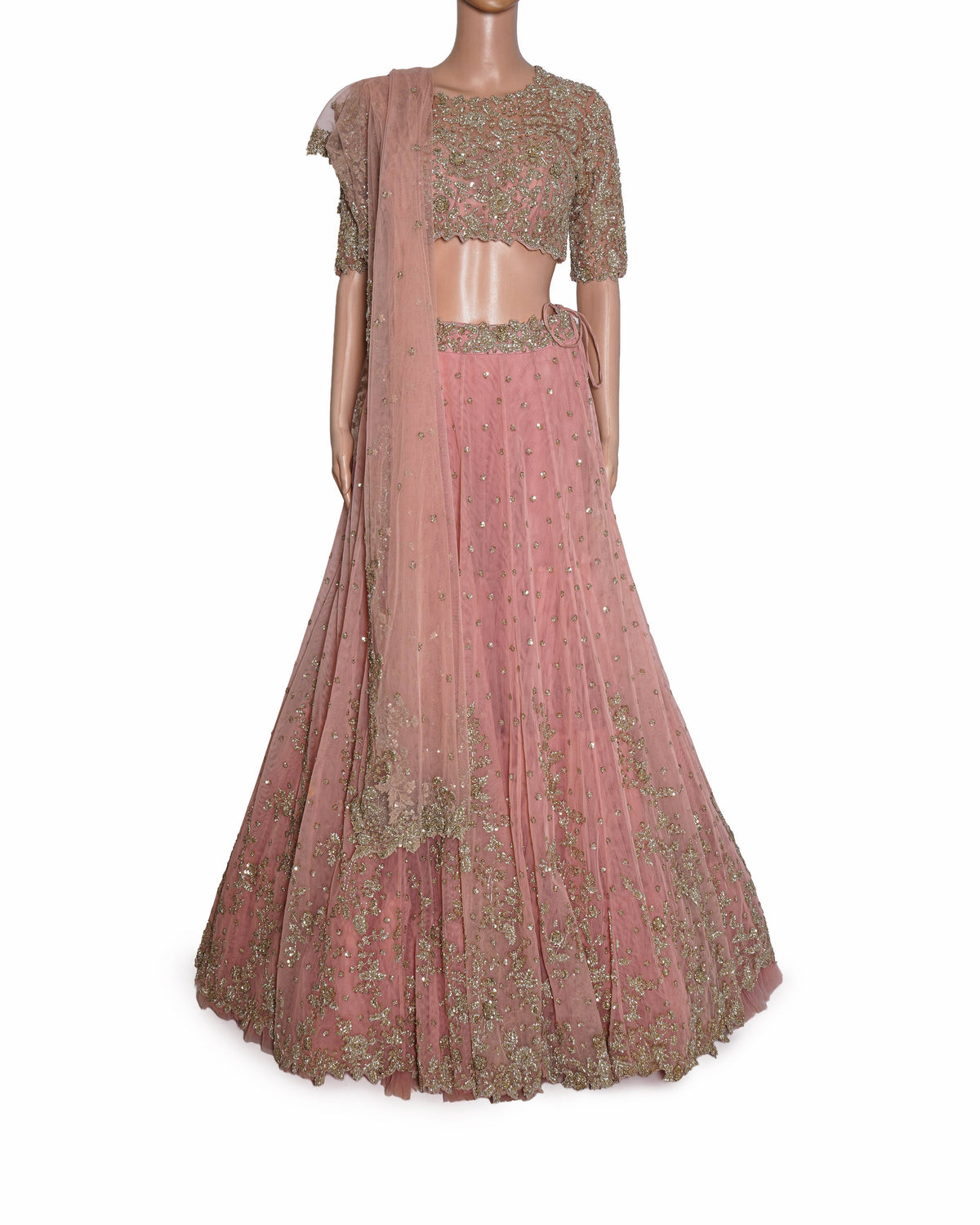 Anushree Reddy Pinky Floral Embroidered Lehenga Set WIth Cutdana Detailing