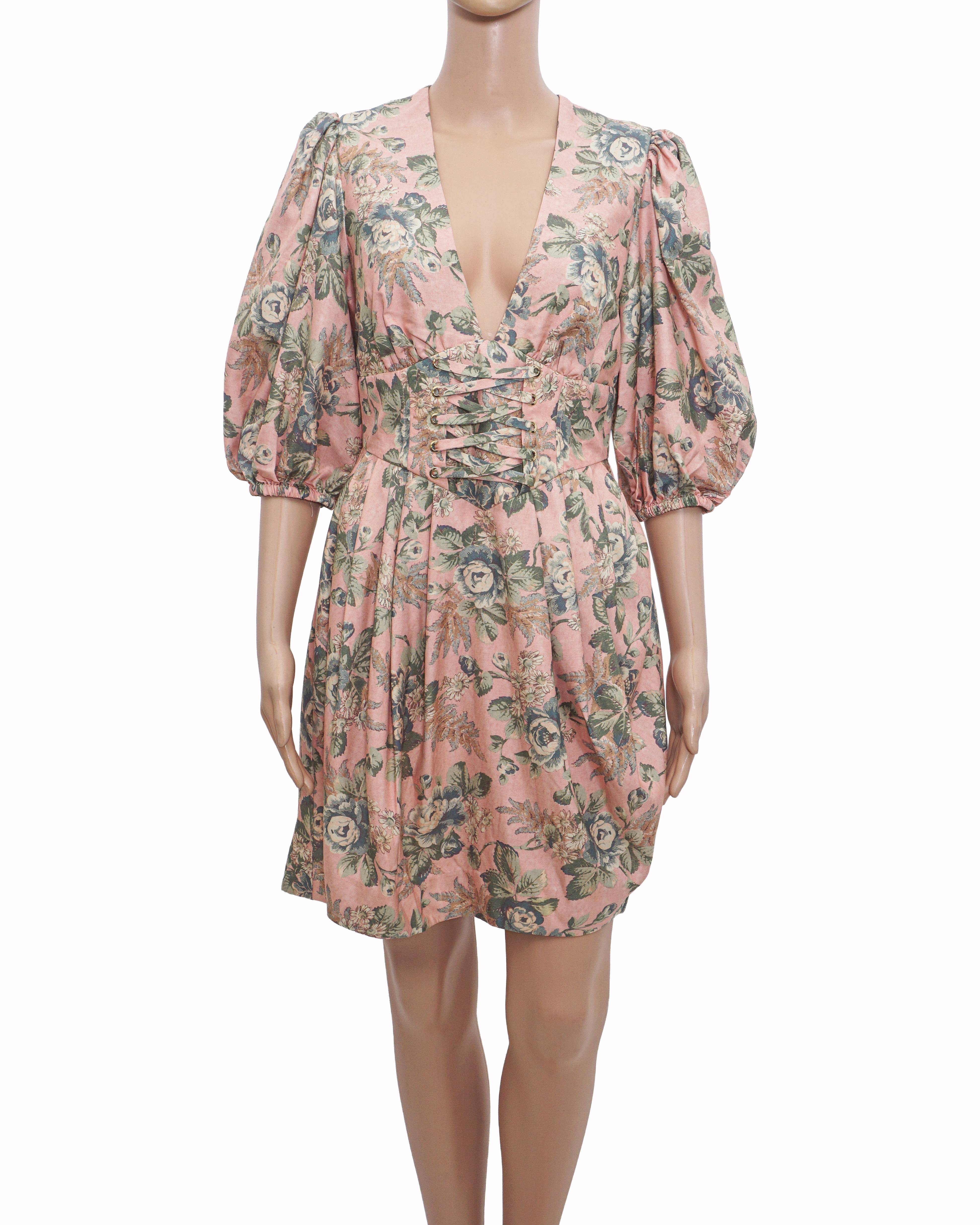 Zimmermann Tempest Lace Up Mini Dress Rouge