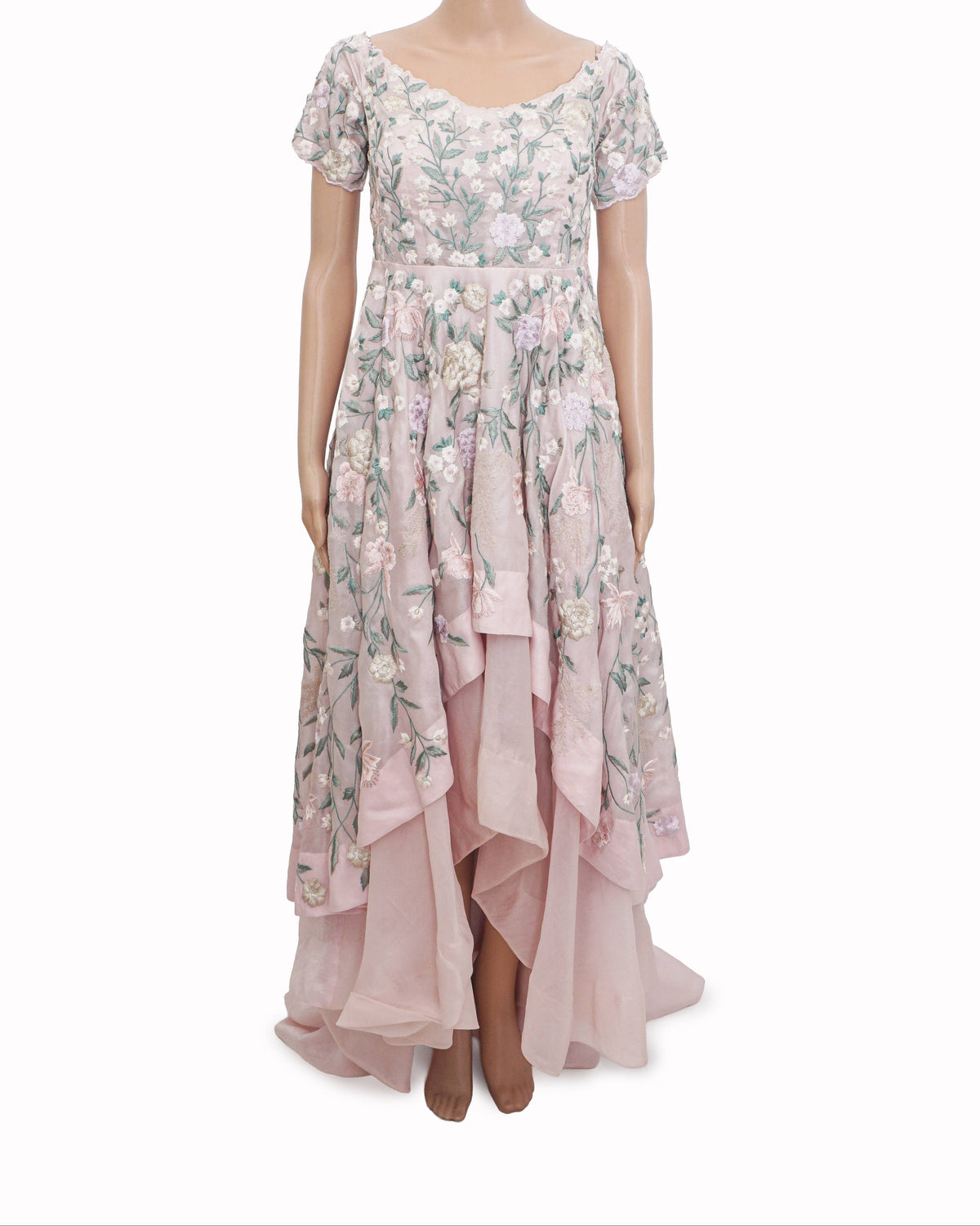 Shriya Som Blush Pink Floral Embroidered High-Low Gown