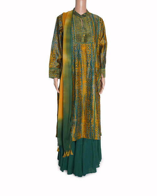 New Ritu Kumar Yellow & Green Printed Sharara Set Of 3