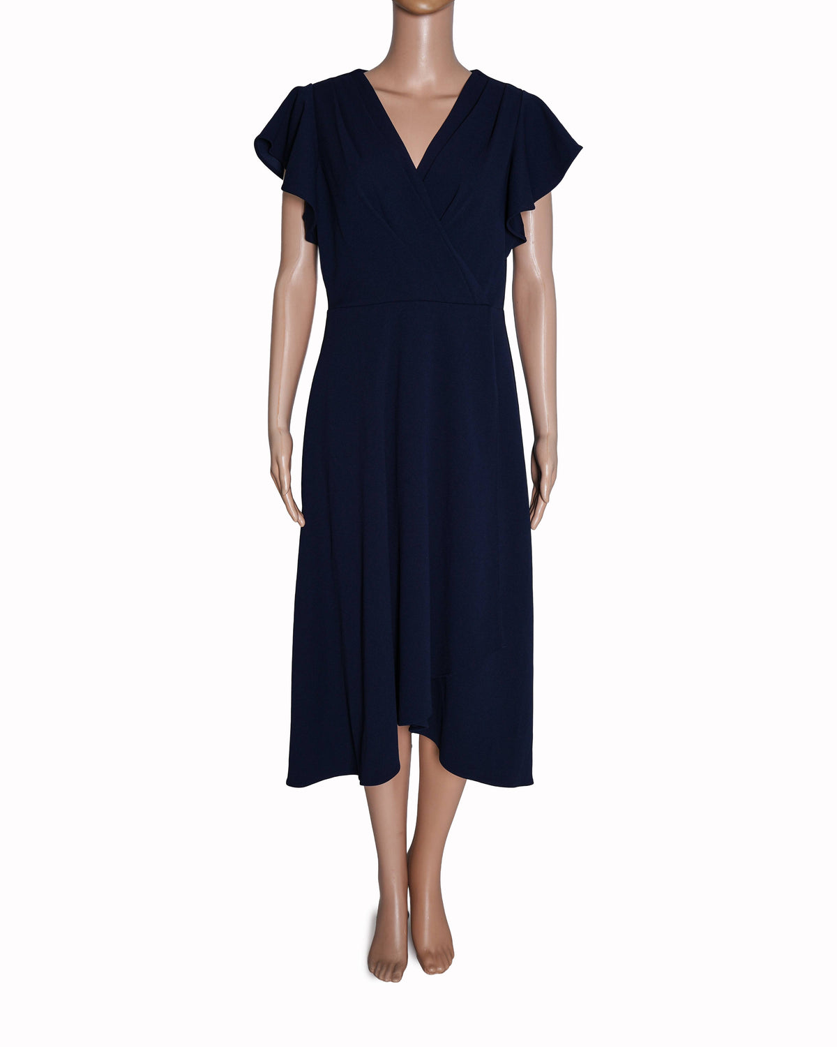 DKNY Navy Blue Flutter-Sleeve Midi Dress
