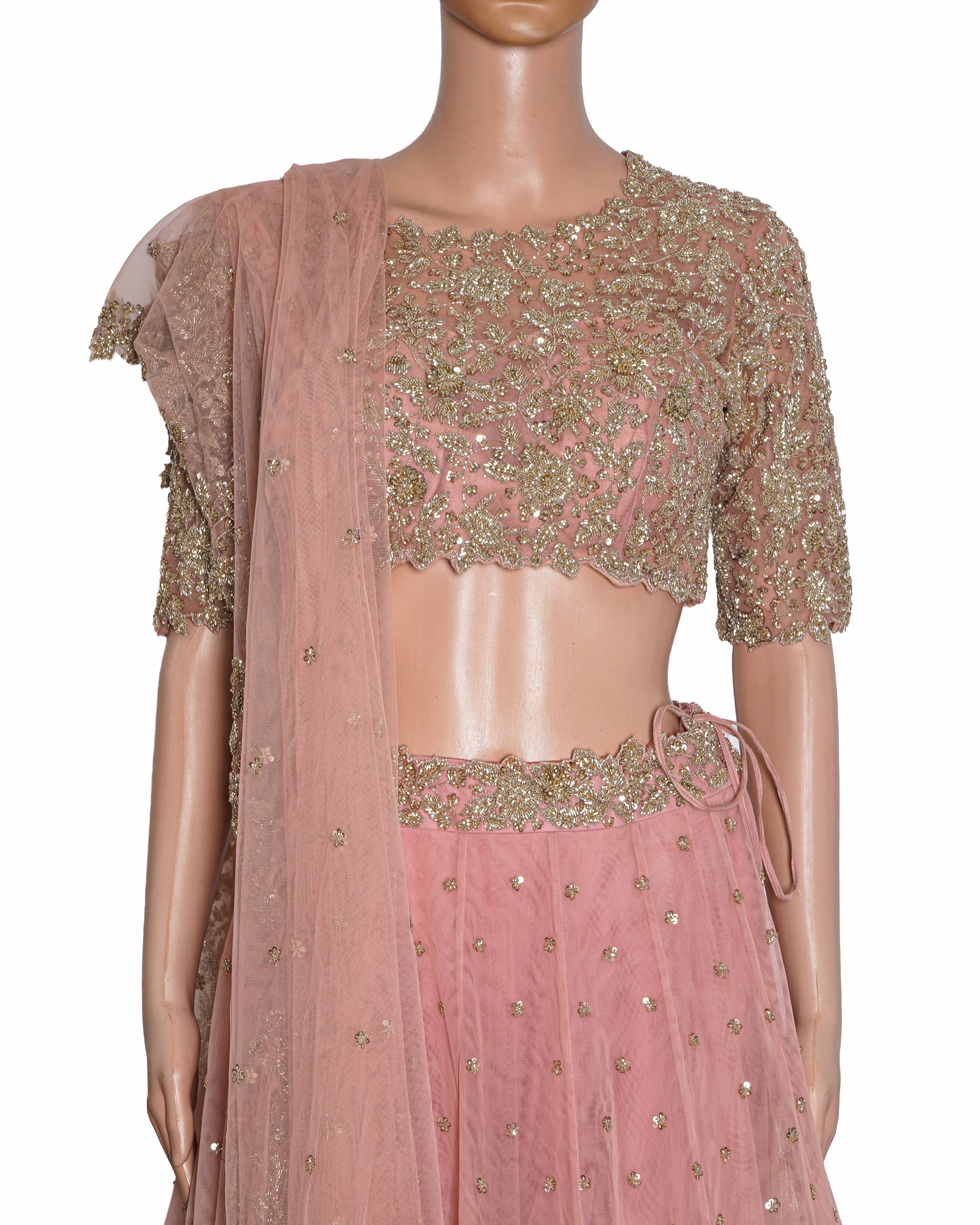 Anushree Reddy Pinky Floral Embroidered Lehenga Set WIth Cutdana Detailing