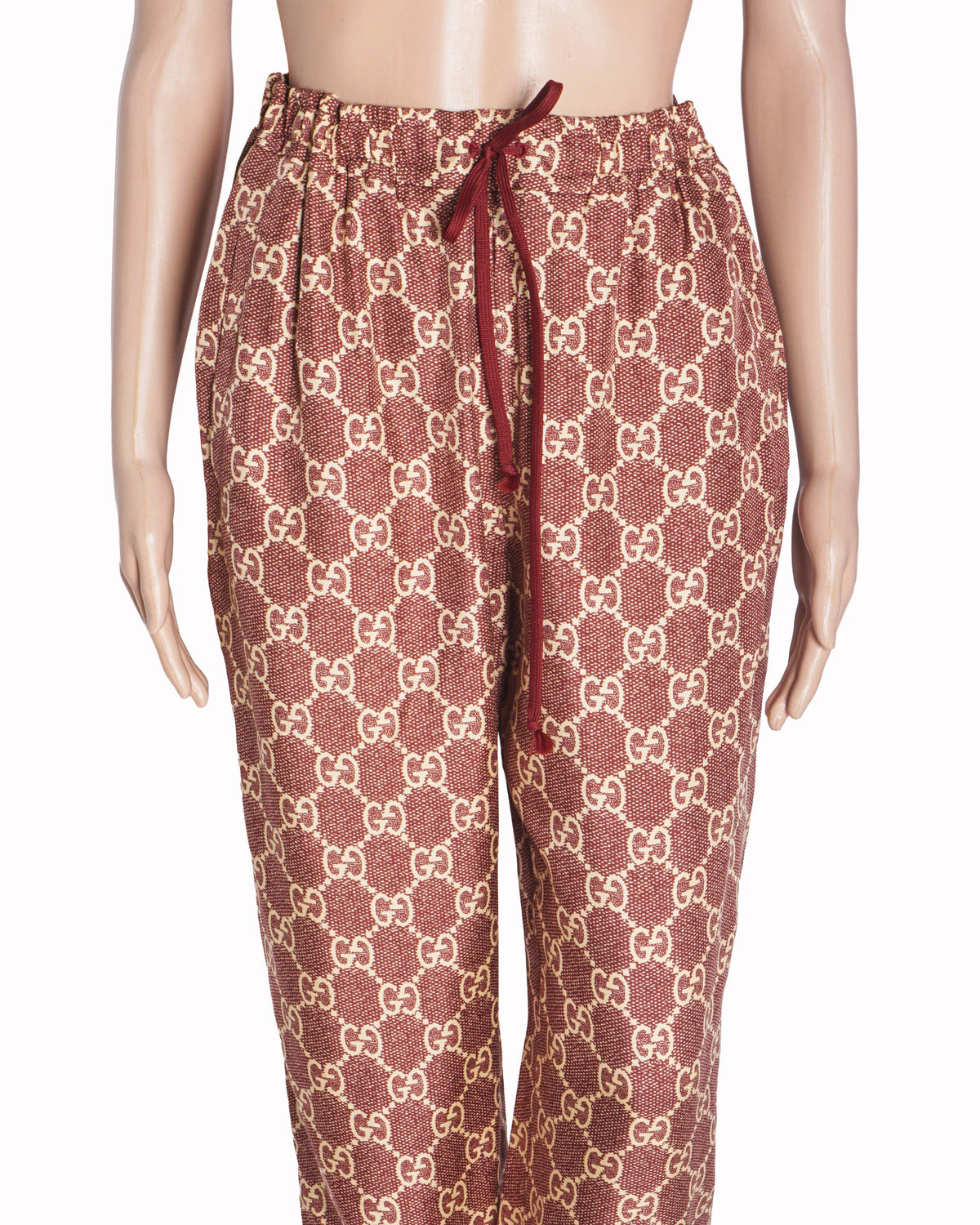 Gucci Burgundy GG Print Silk Side Tape Trimmed Joggers