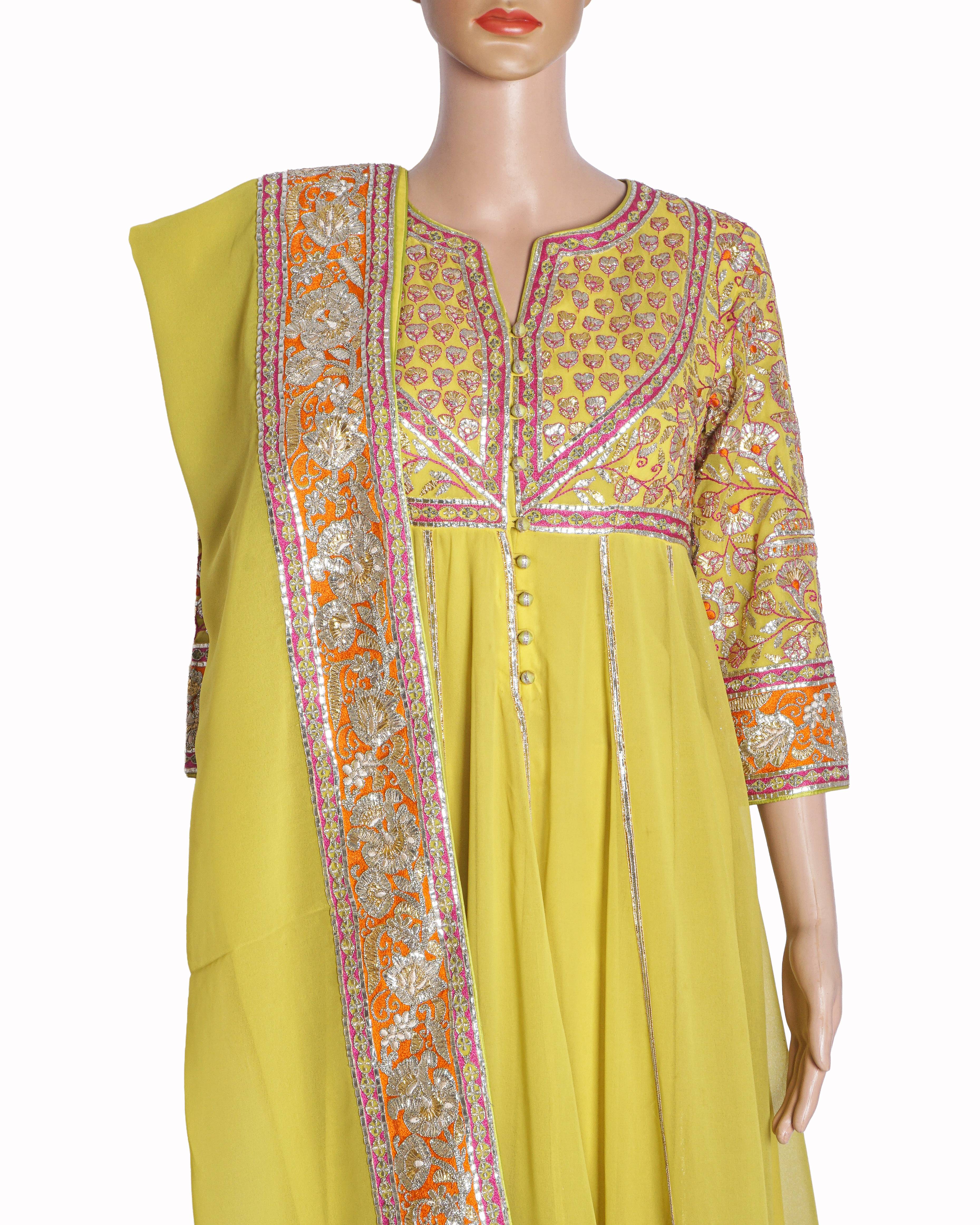 Asal by Abu Jani Sandeep Khosla Yellow Embroidered Anarkali Set