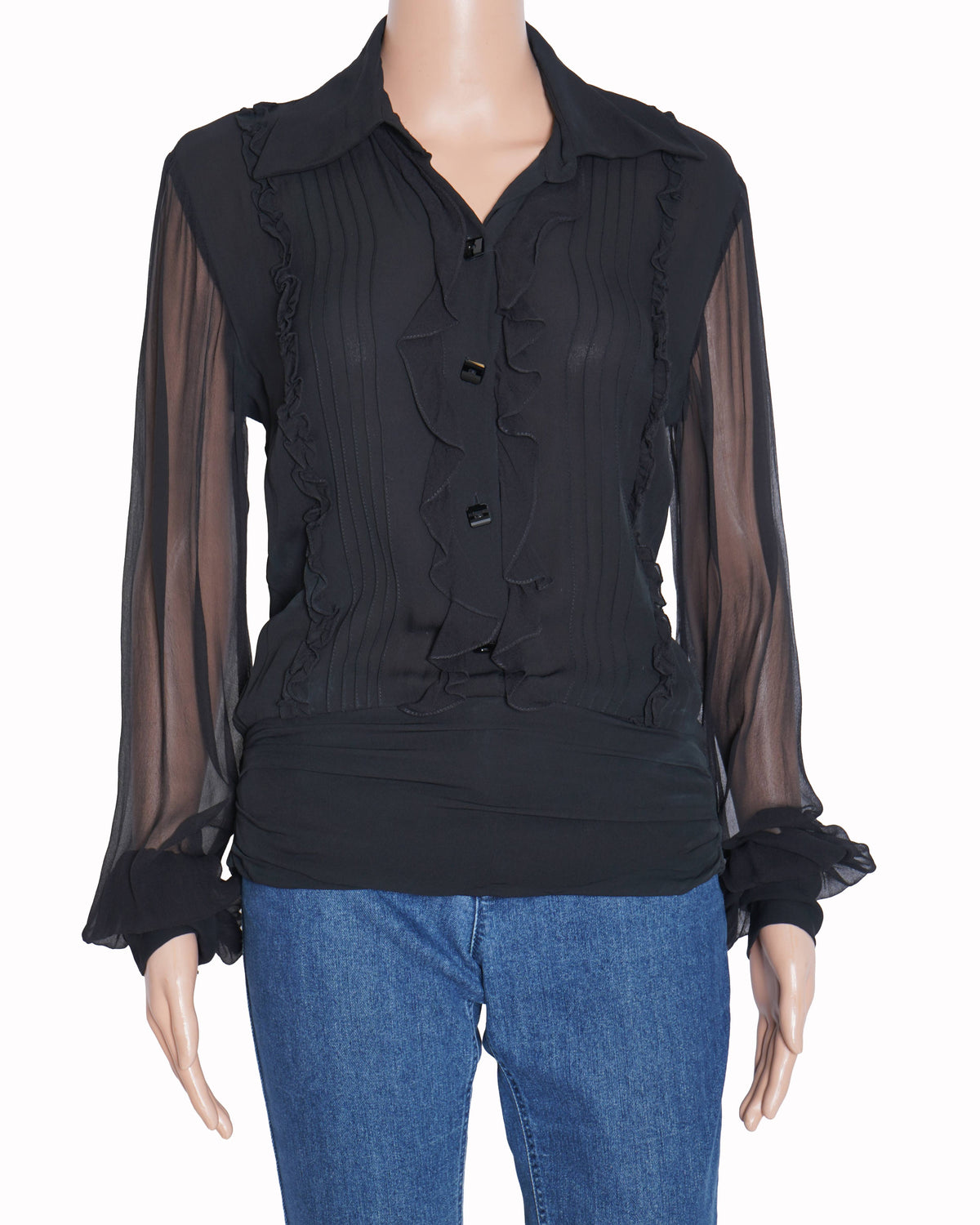 Gauri and Nainika black ruffle shirt