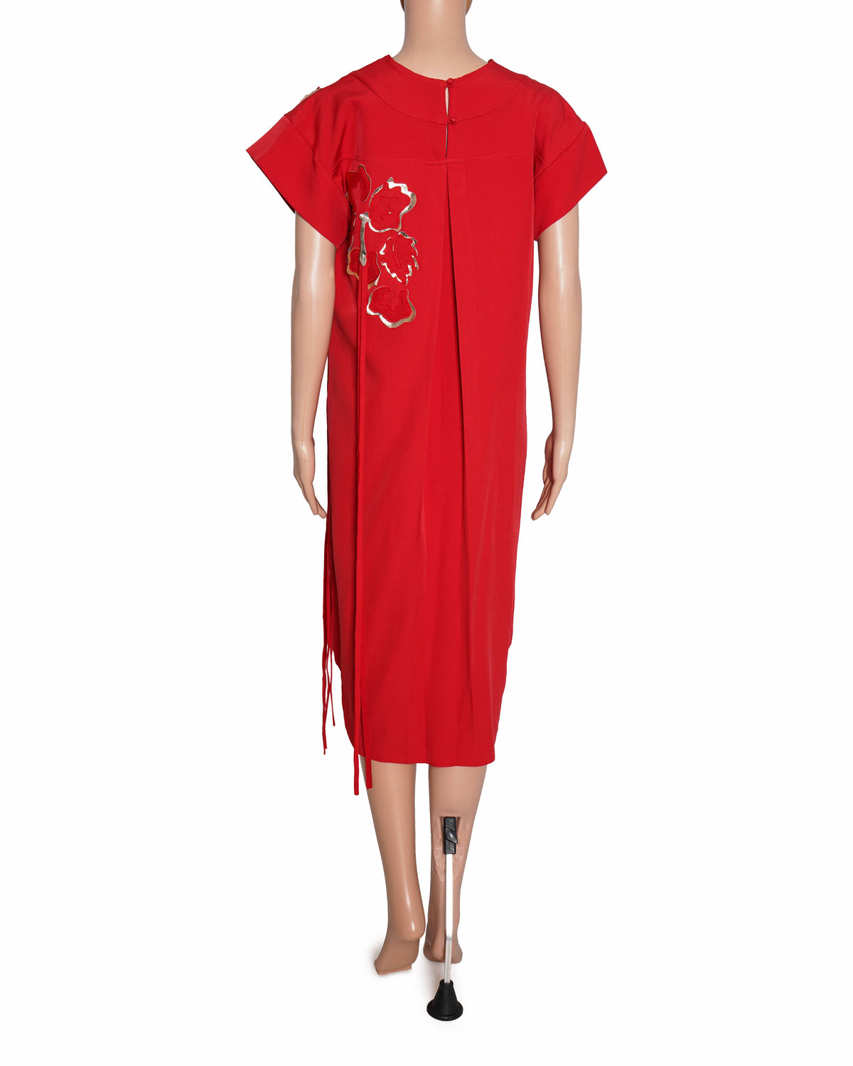 Vidhi Wadhwani Red Cotton Embroidery V-neck Foliage Applique Midi Dress