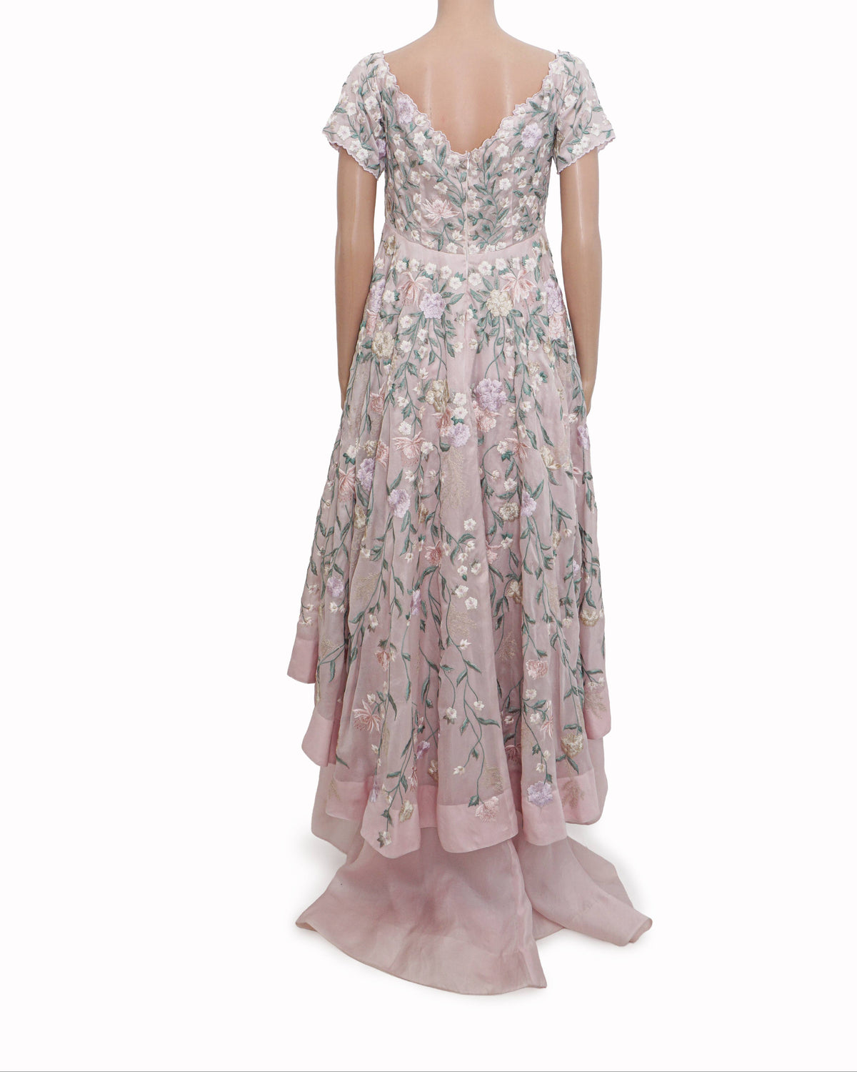 Shriya Som Blush Pink Floral Embroidered High-Low Gown