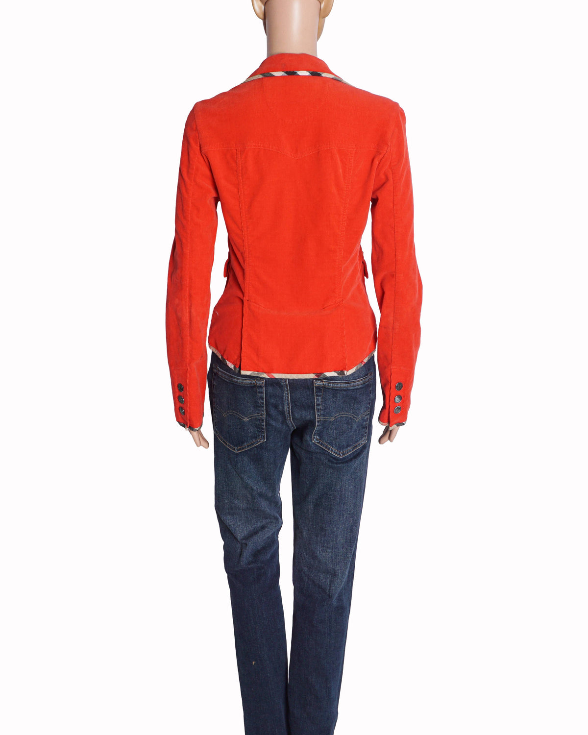 Burberry Red Corduroy Nova Check Trimmed Blazer